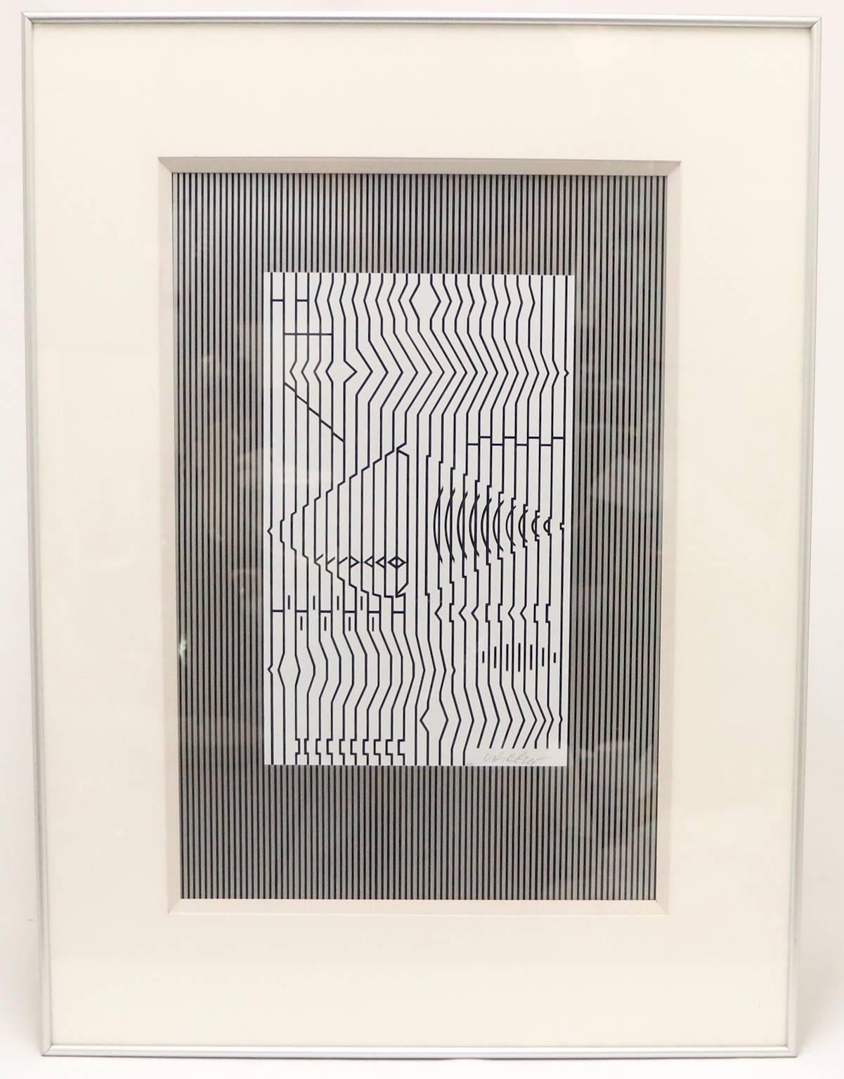 Minimalist Victor Vasarely Op-Art Serigraph Titled 'The Guitar'