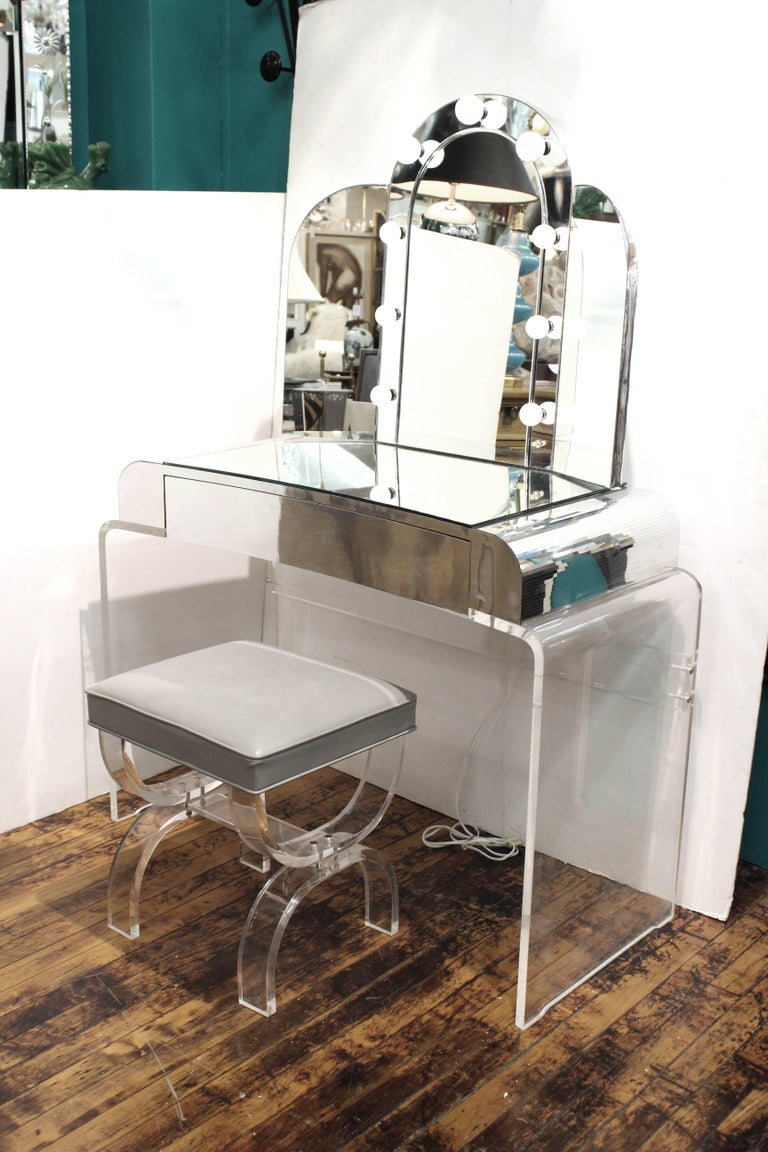 Lucite And Chrome Vanity With Bench By Hill Manufacturing At 1stdibs