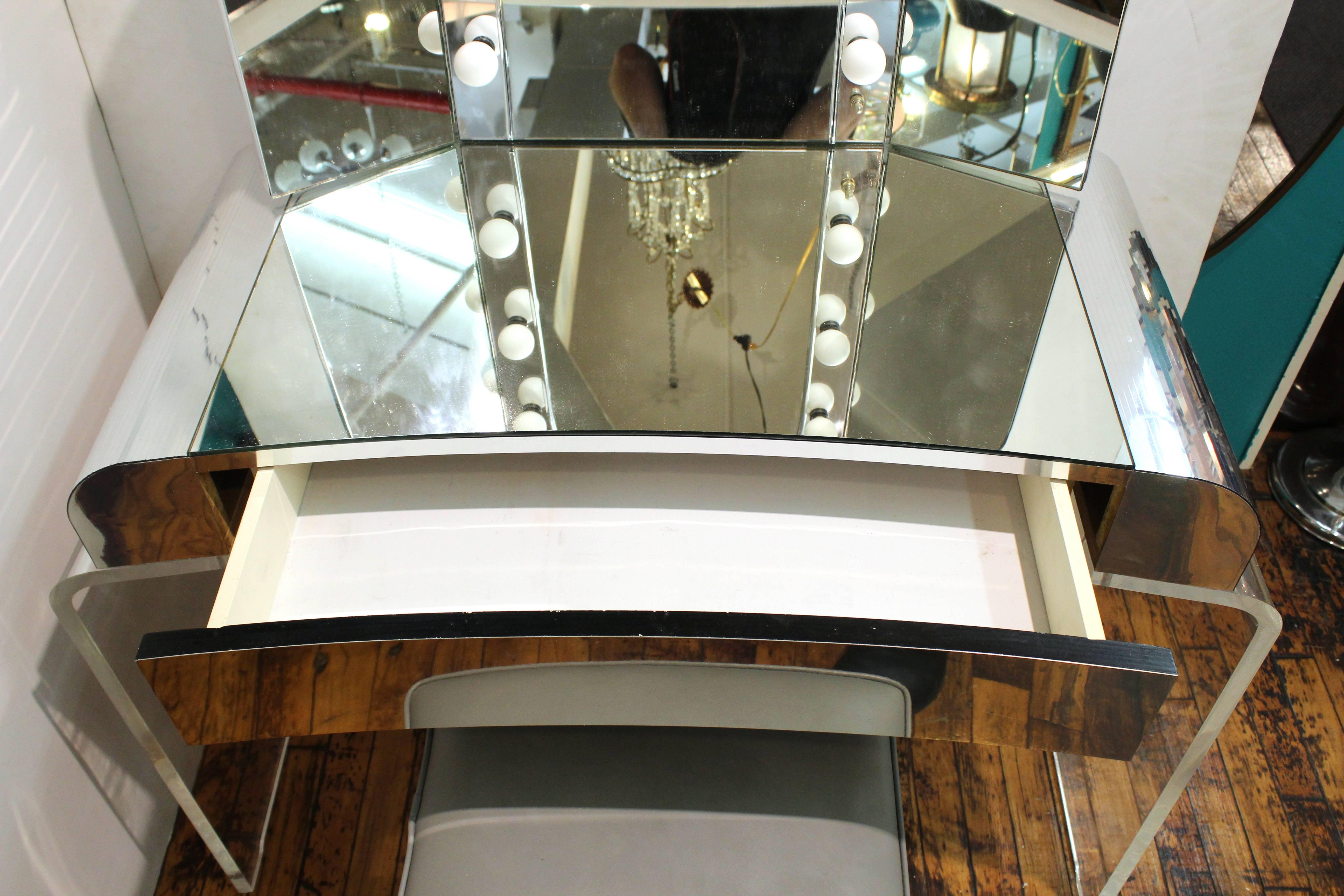 American Lucite and Chrome Vanity with Bench by Hill Manufacturing
