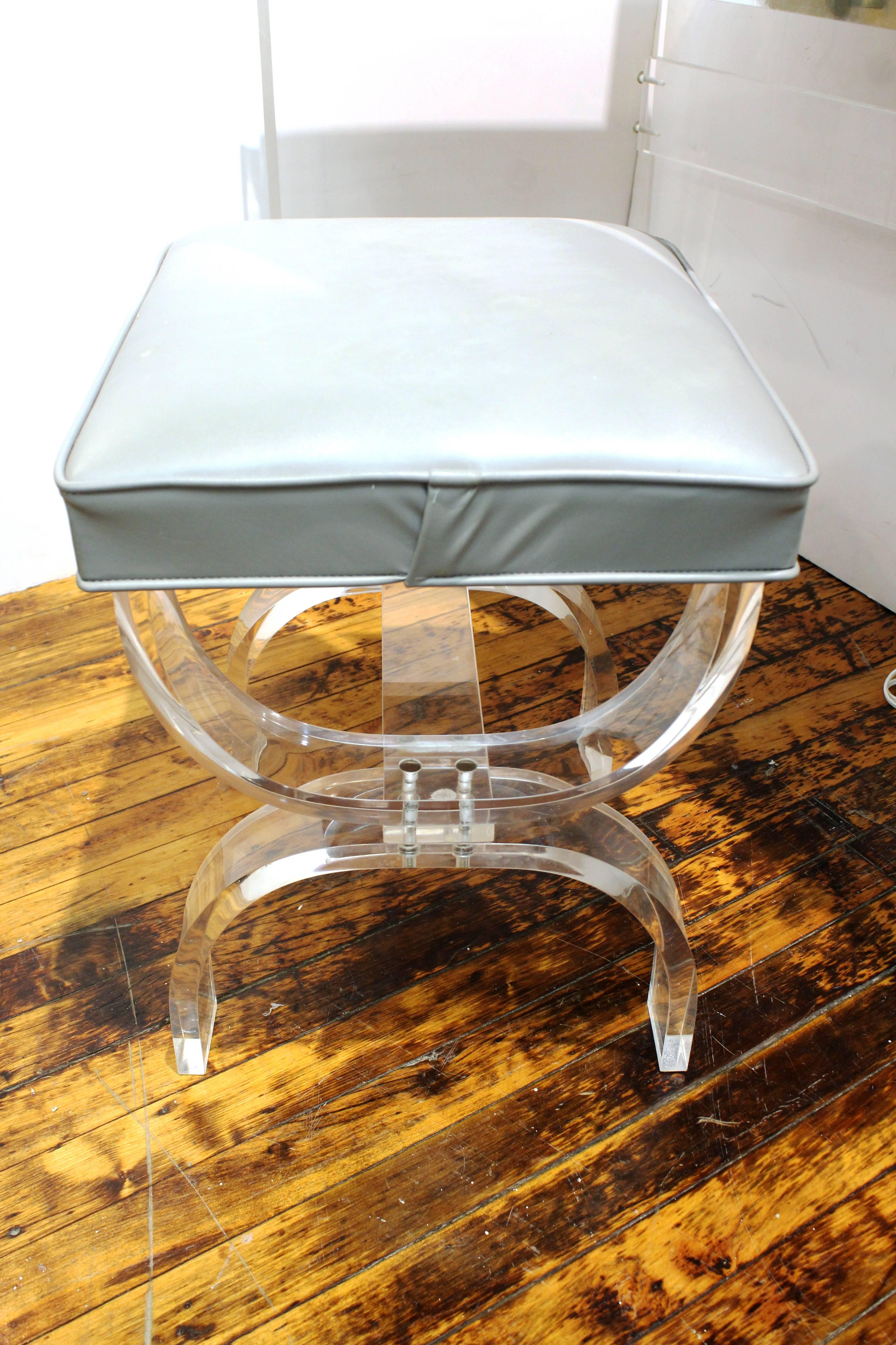 Mirror Lucite and Chrome Vanity with Bench by Hill Manufacturing