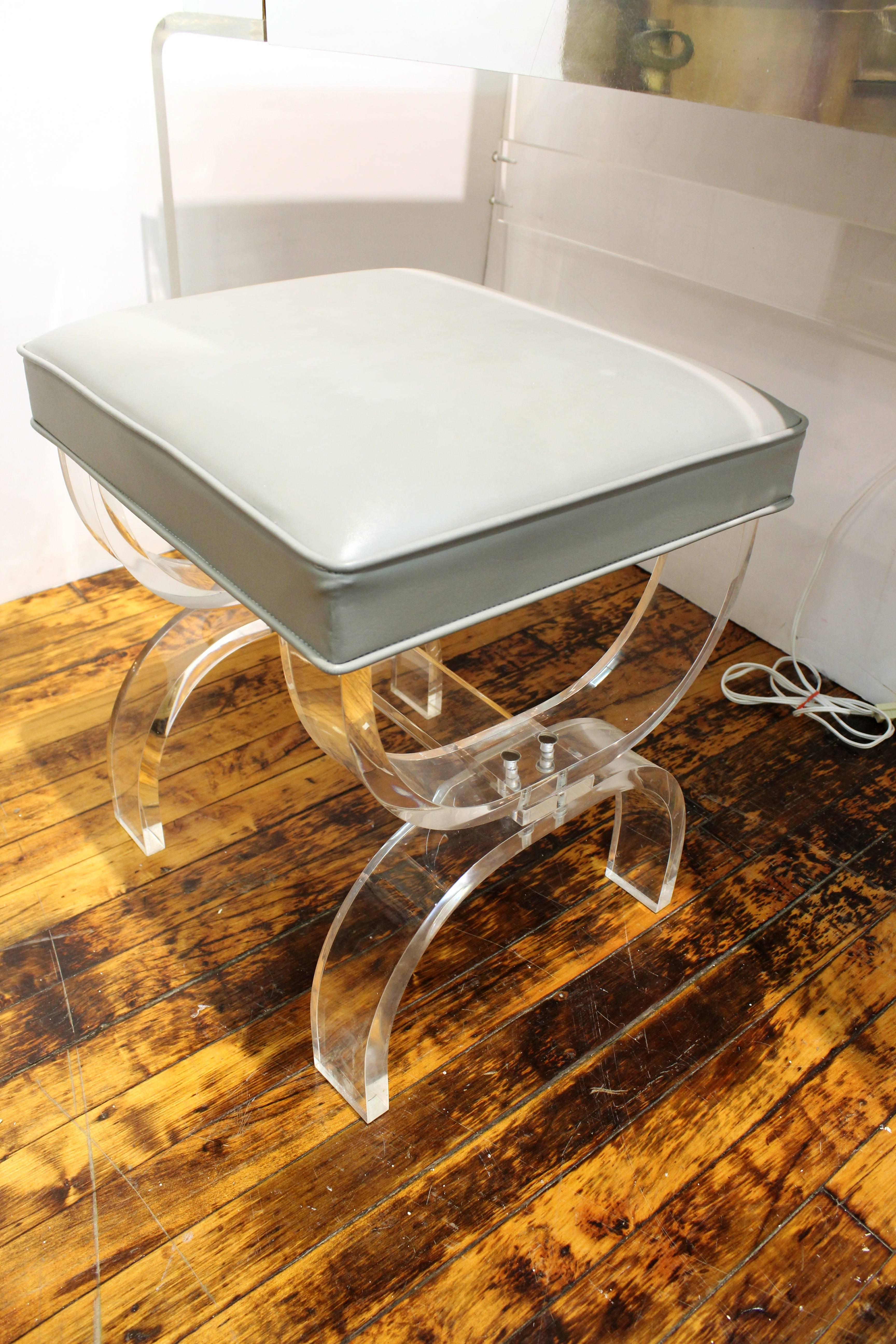 20th Century Lucite and Chrome Vanity with Bench by Hill Manufacturing