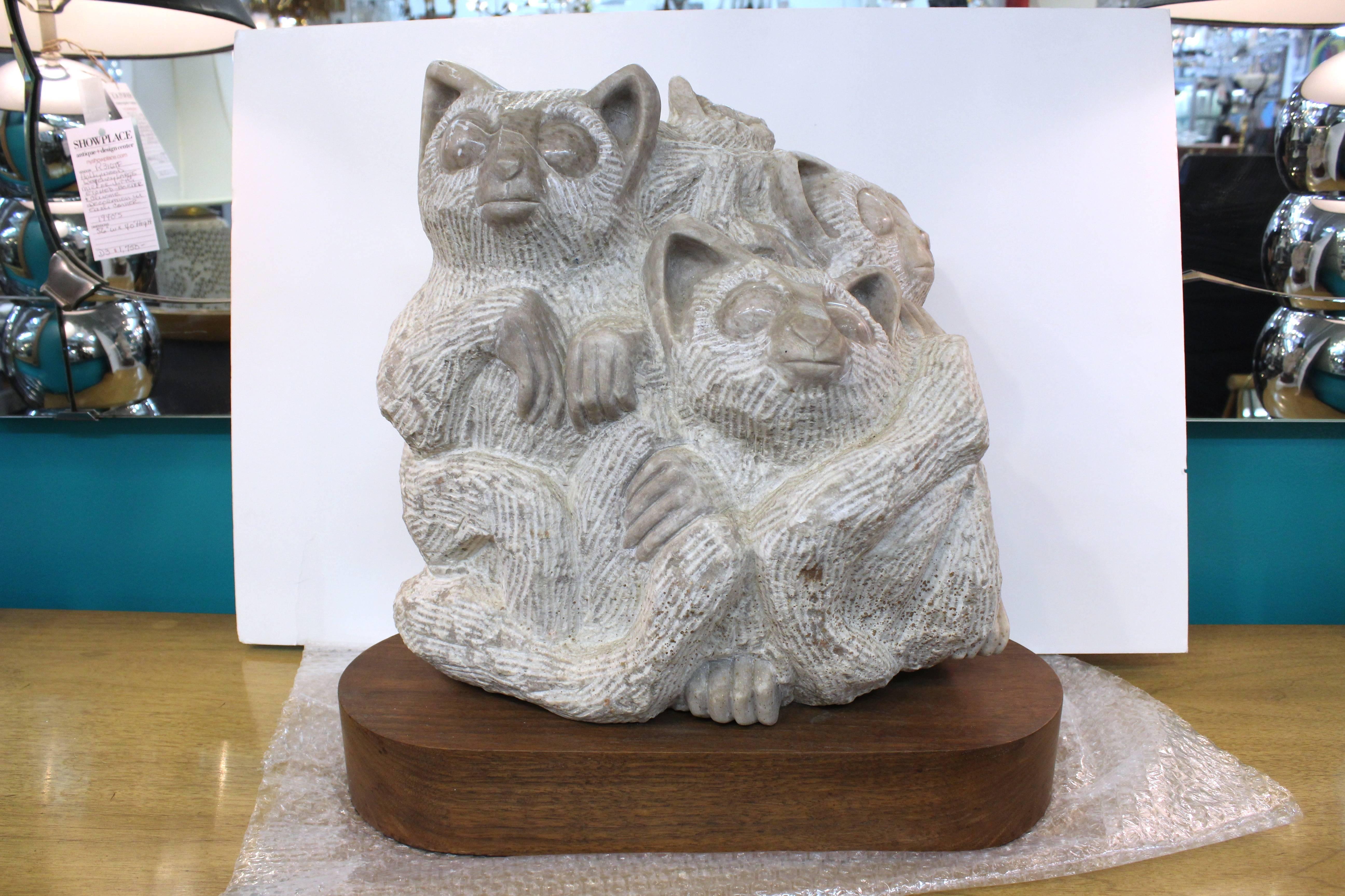 Mid-Century Modern 1960s Marble Sculpture of Lemurs