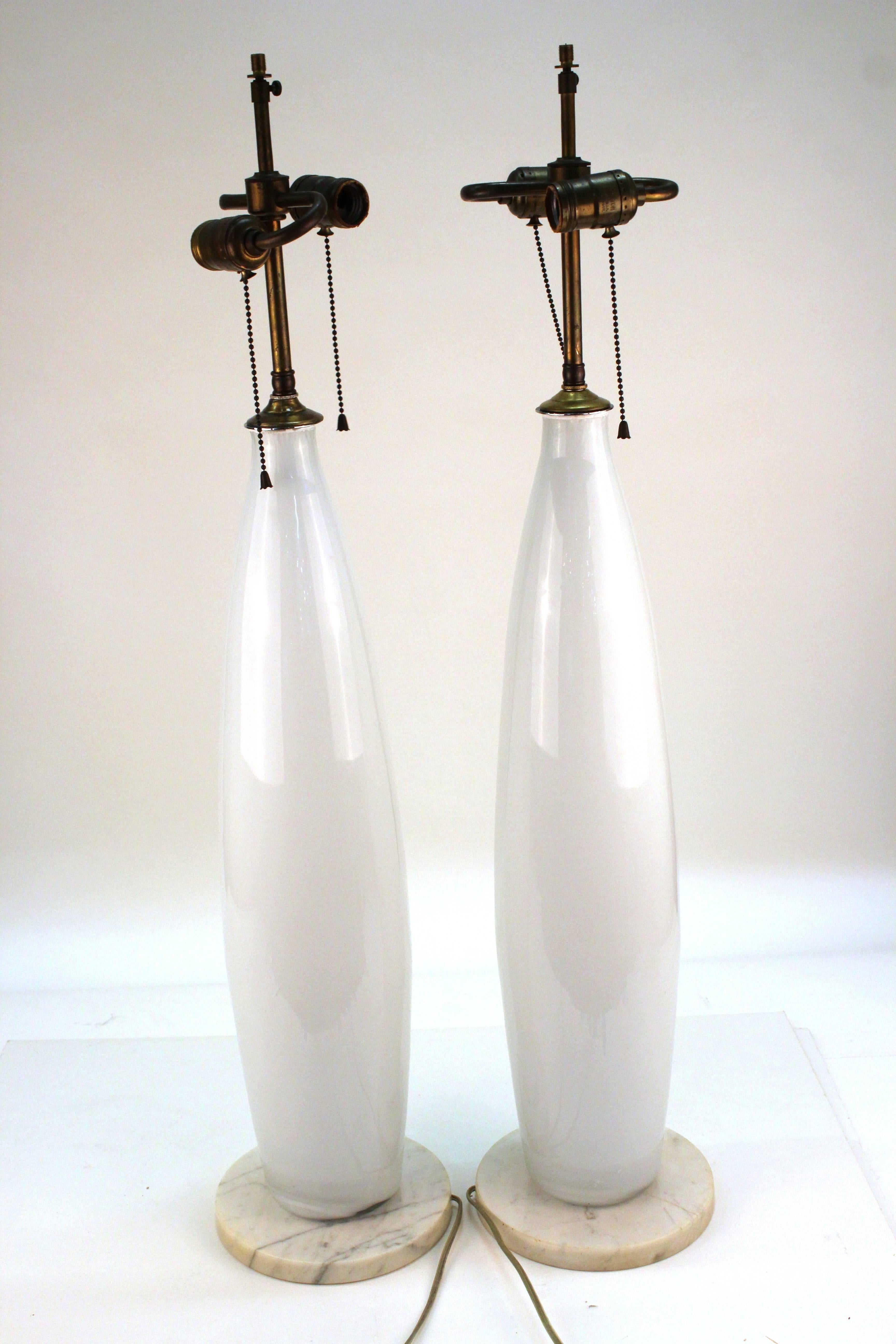 Italian Mid-Century Modern Venetian Balboa Glass Table Lamps in White