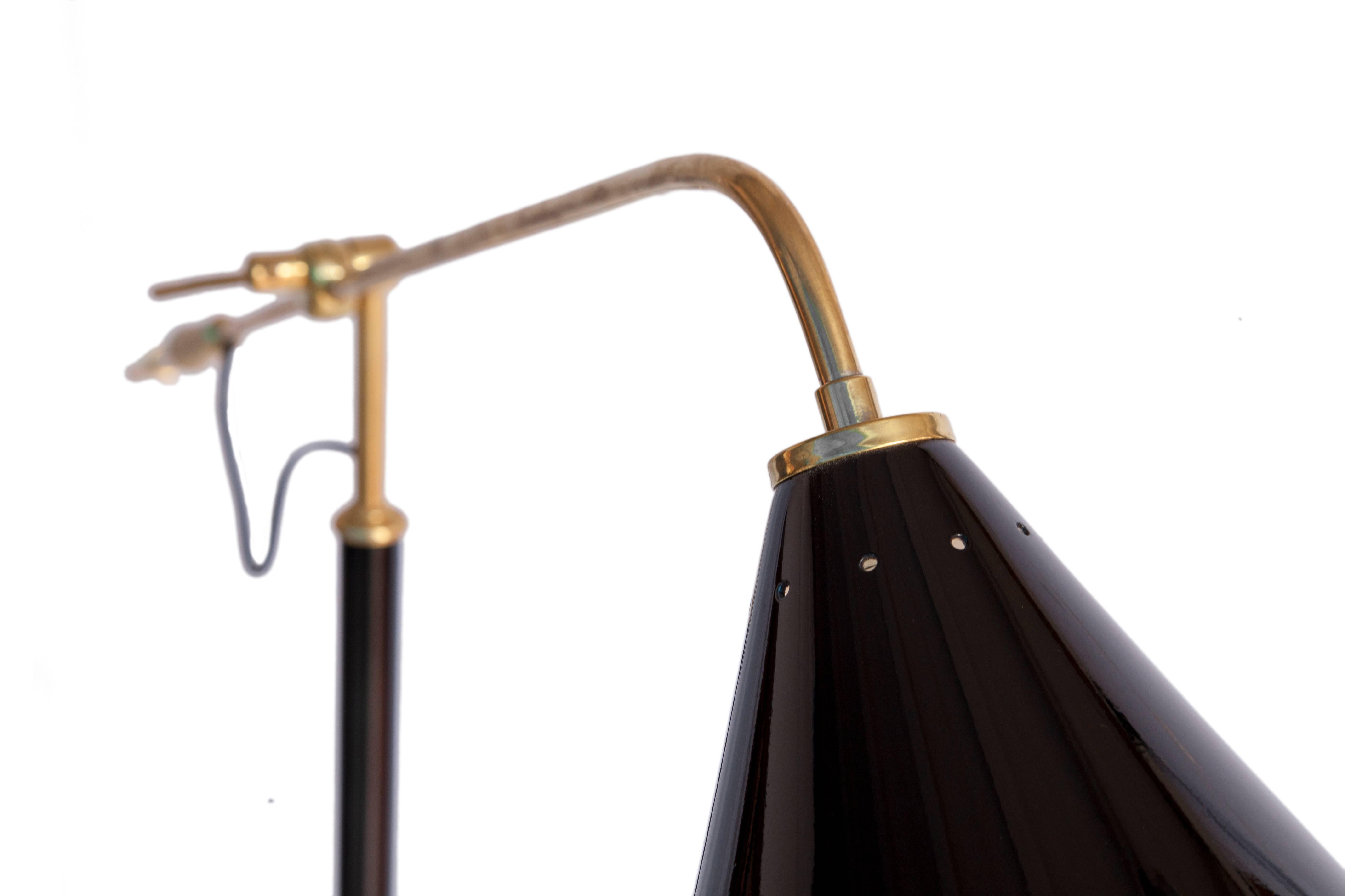 Painted Brazilian 1950s Vintage Floor Lamp in Black and Brass