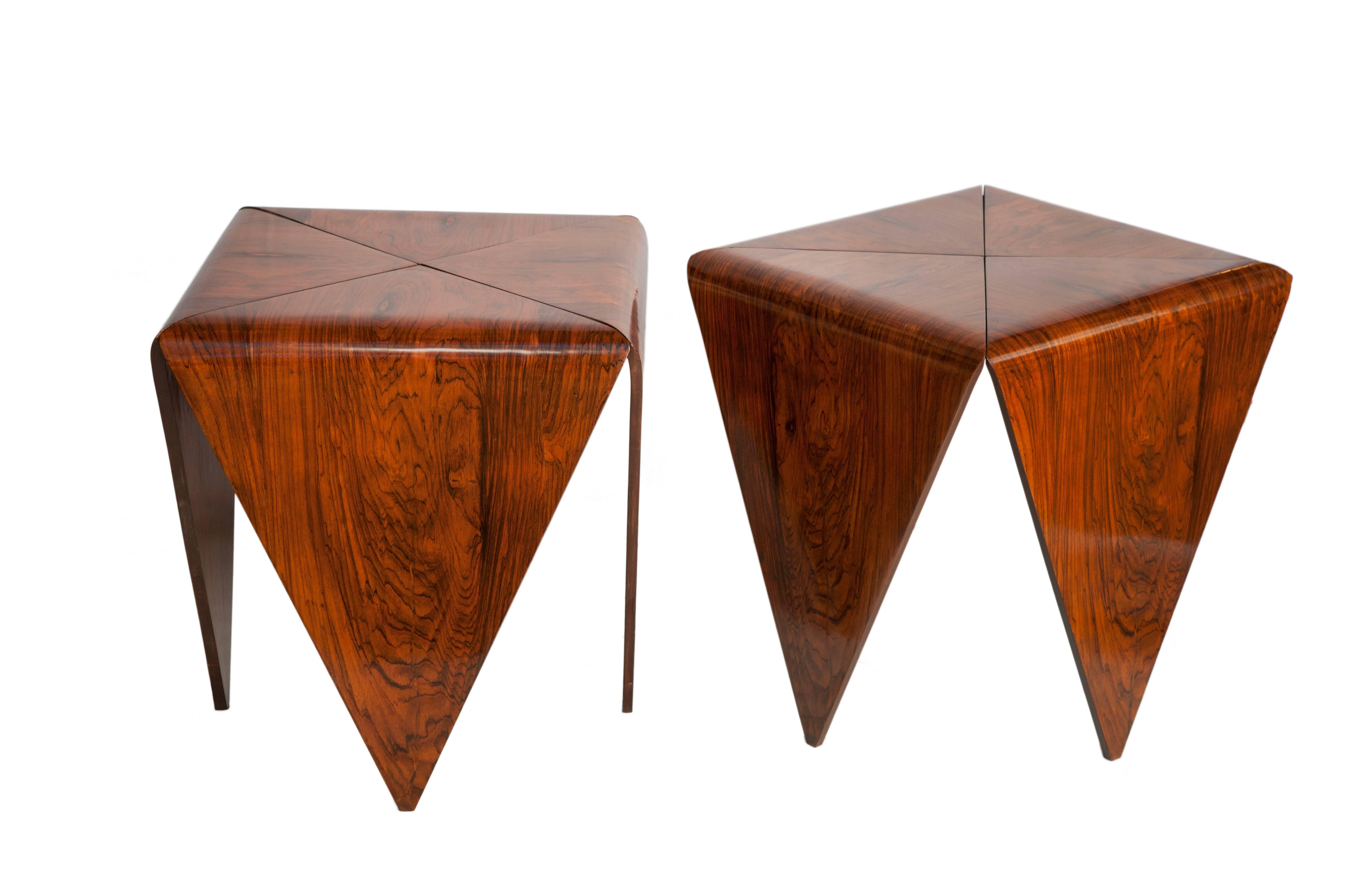 Jorge Zalszupin Brazilian Mid-Century Modern 'Petala' Side Tables in Jacaranda In Good Condition In New York, NY
