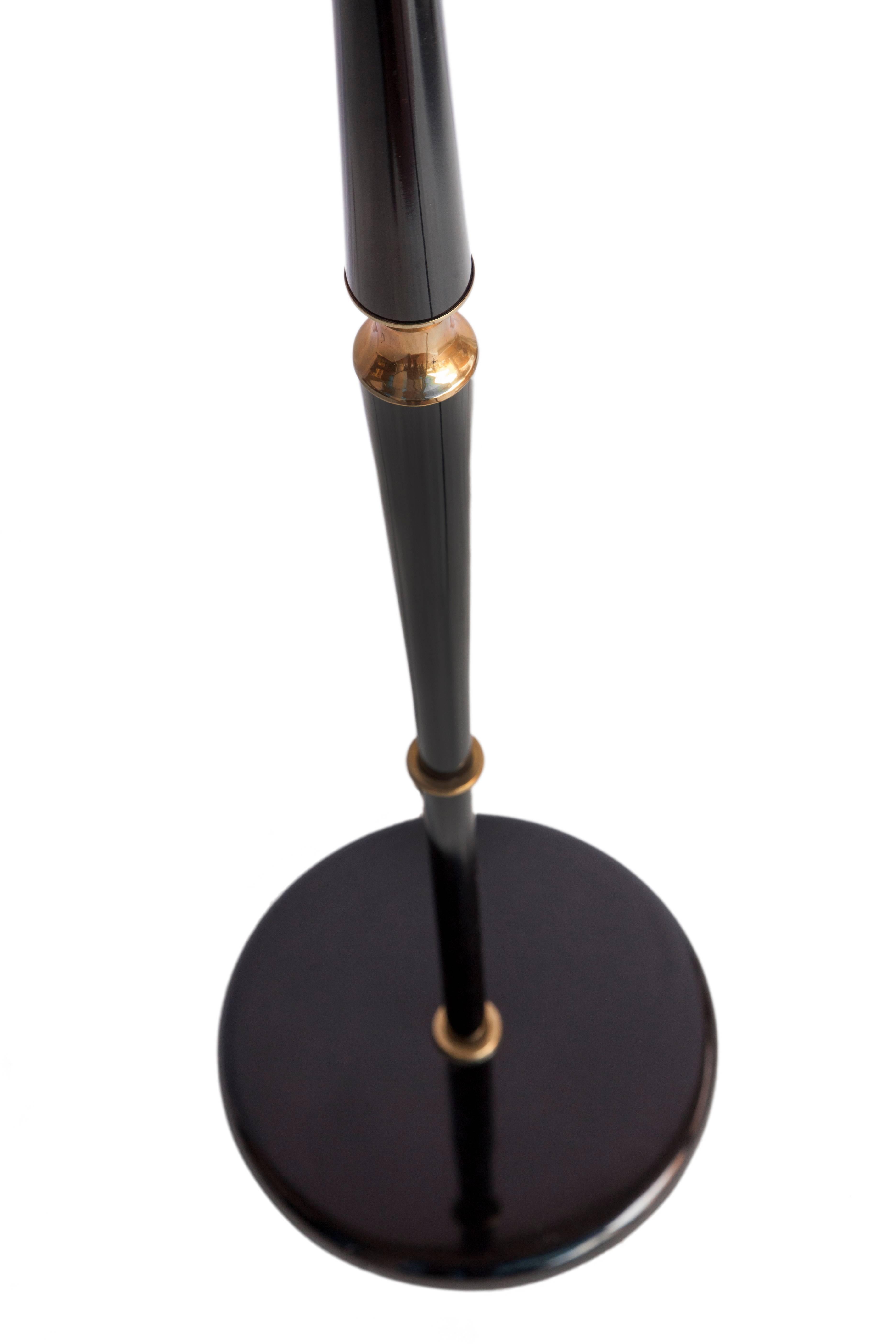 Painted Brazilian Mid-Century Modern Vintage Floor Lamp in Black with Brass Details