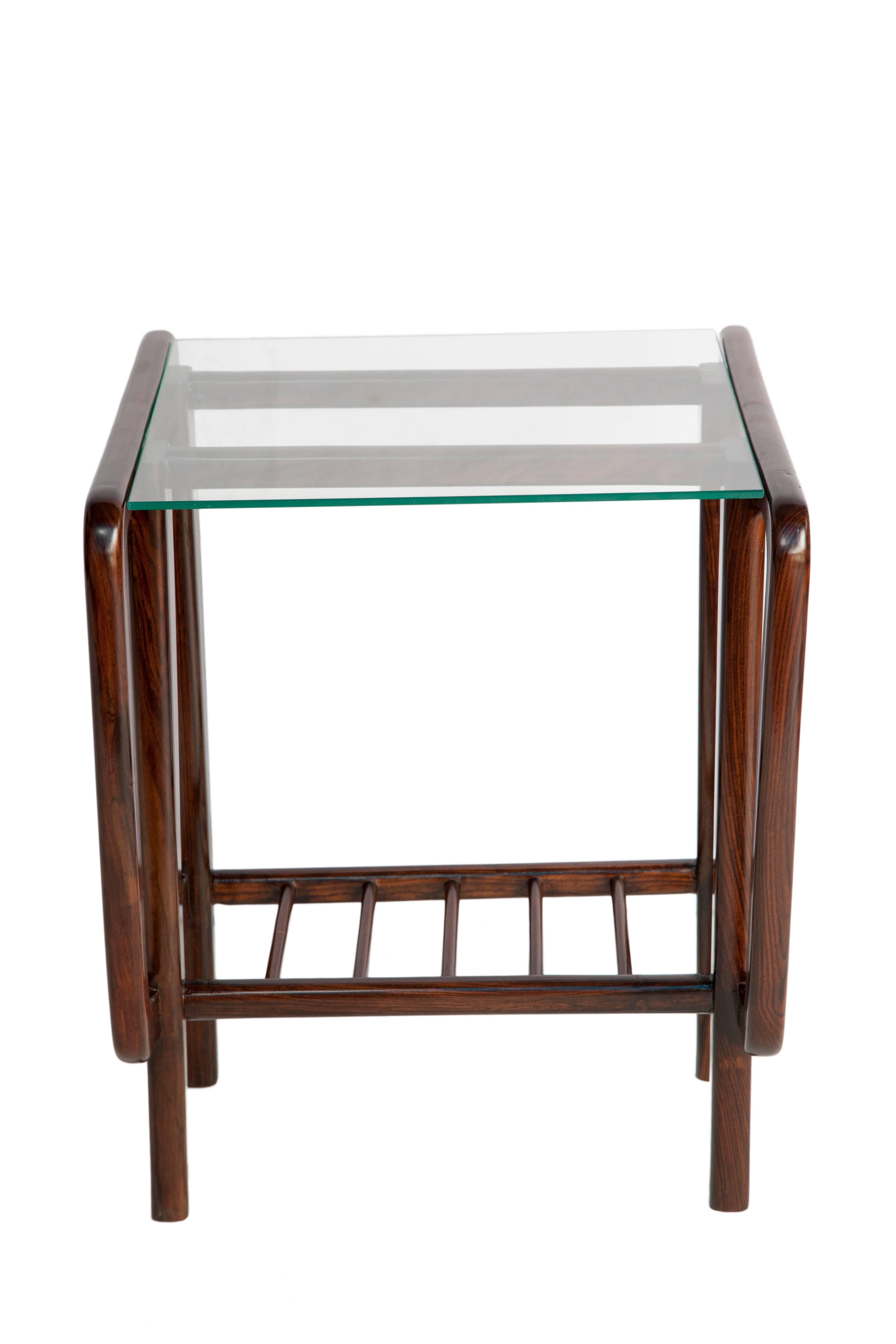 Glass Giuseppe Scapinelli Brazilian Mid-Century Modern Side Tables in Jacaranda Wood