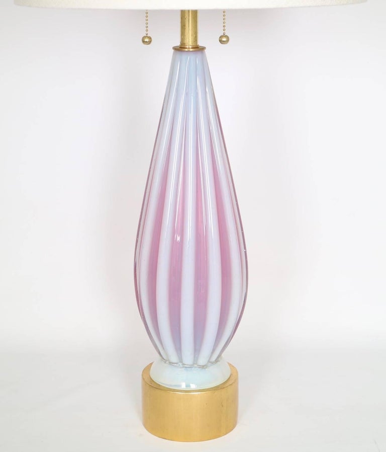 Barovier Murano Glass Table Lamp In Opaline And Pink For At 1stdibs Mid Century Modern Glass Lamp By Barovier In Opaline And Pink Ribbed Murano