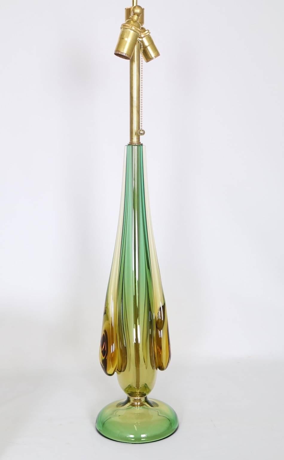Seguso Murano Sommerso Glass Table Lamp in Green and Amber In Excellent Condition In New York, NY