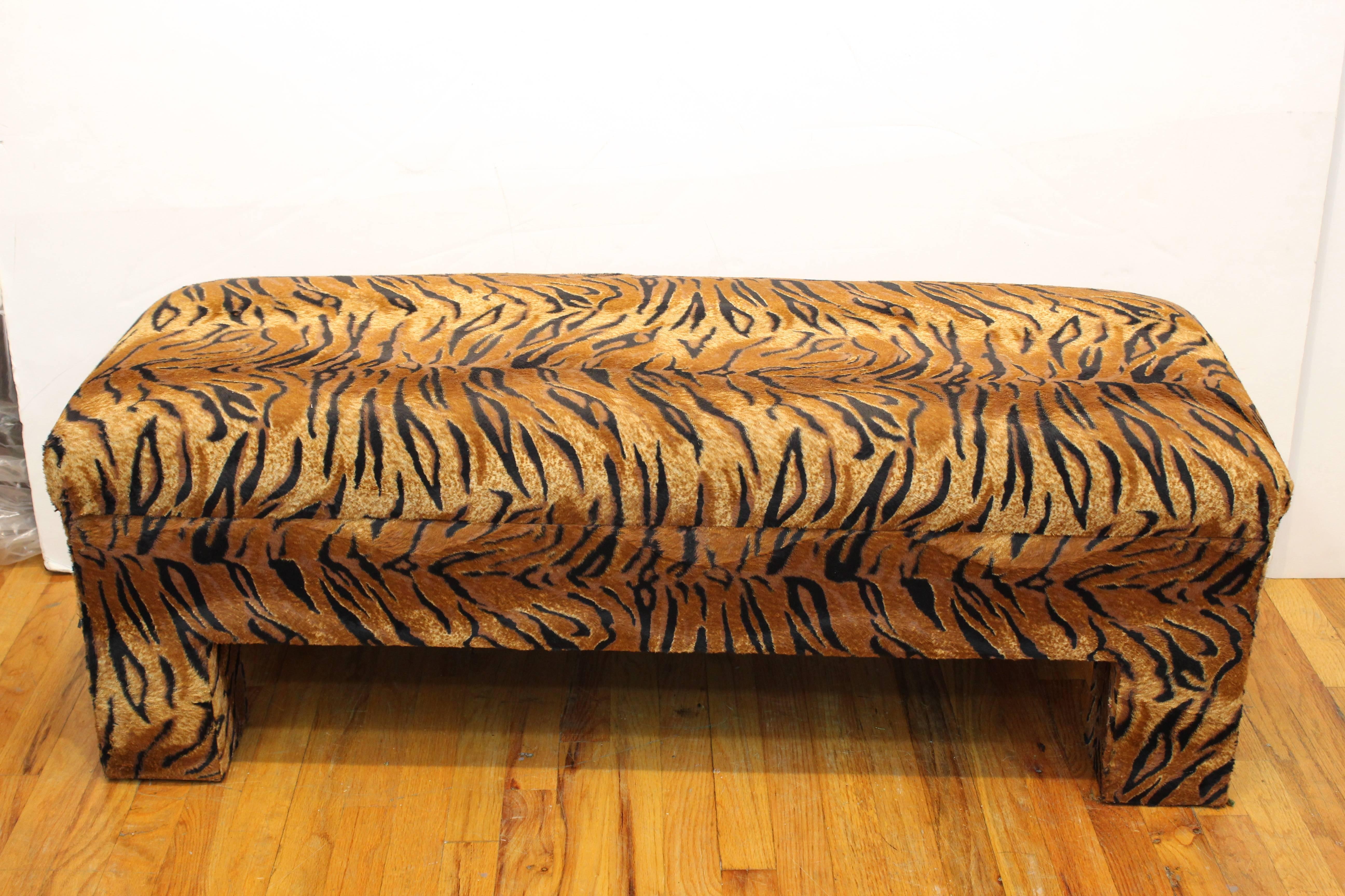 Tiger Print Upholstered Bench In Good Condition In New York, NY