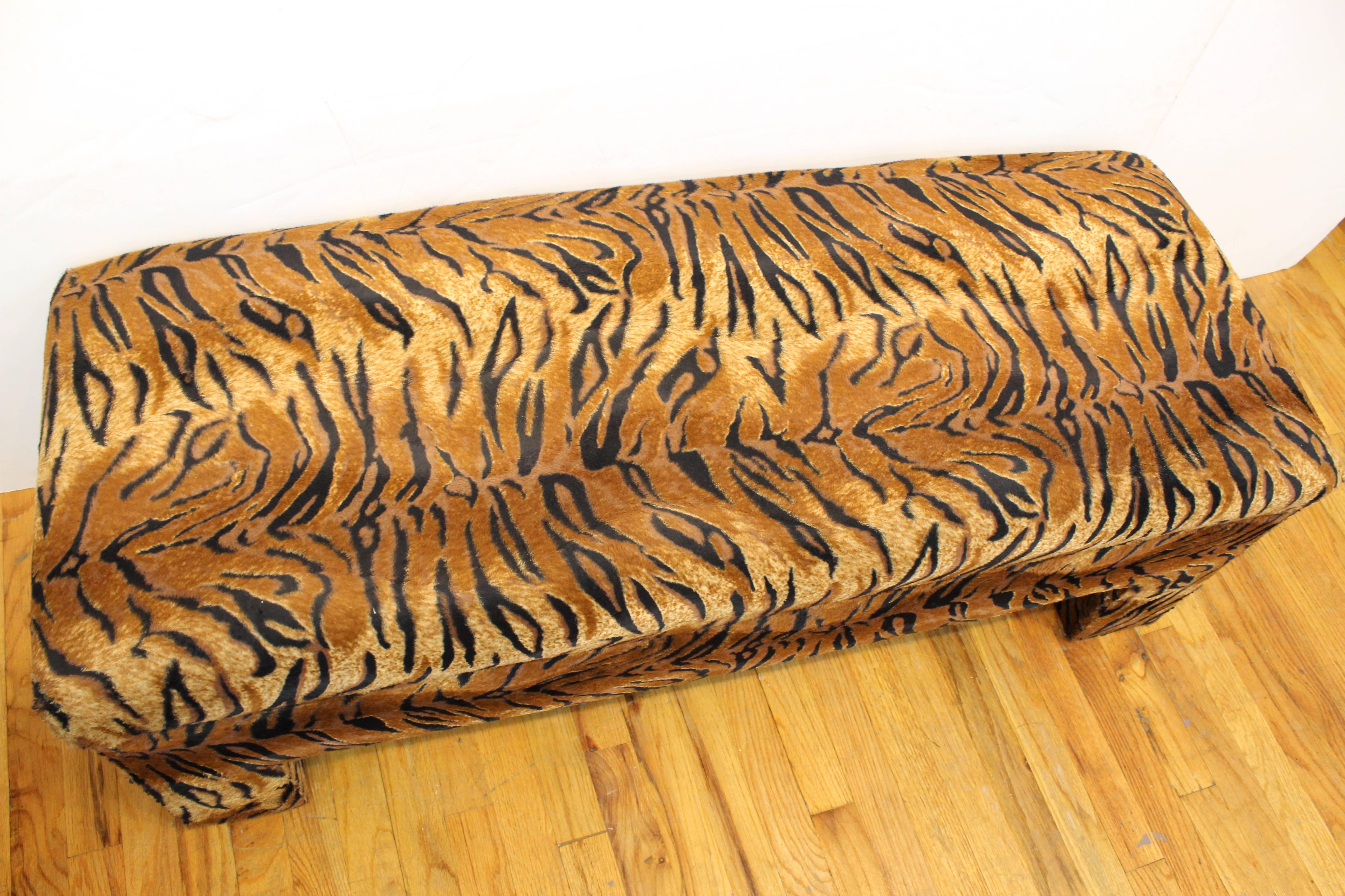 Hollywood Regency Tiger Print Upholstered Bench