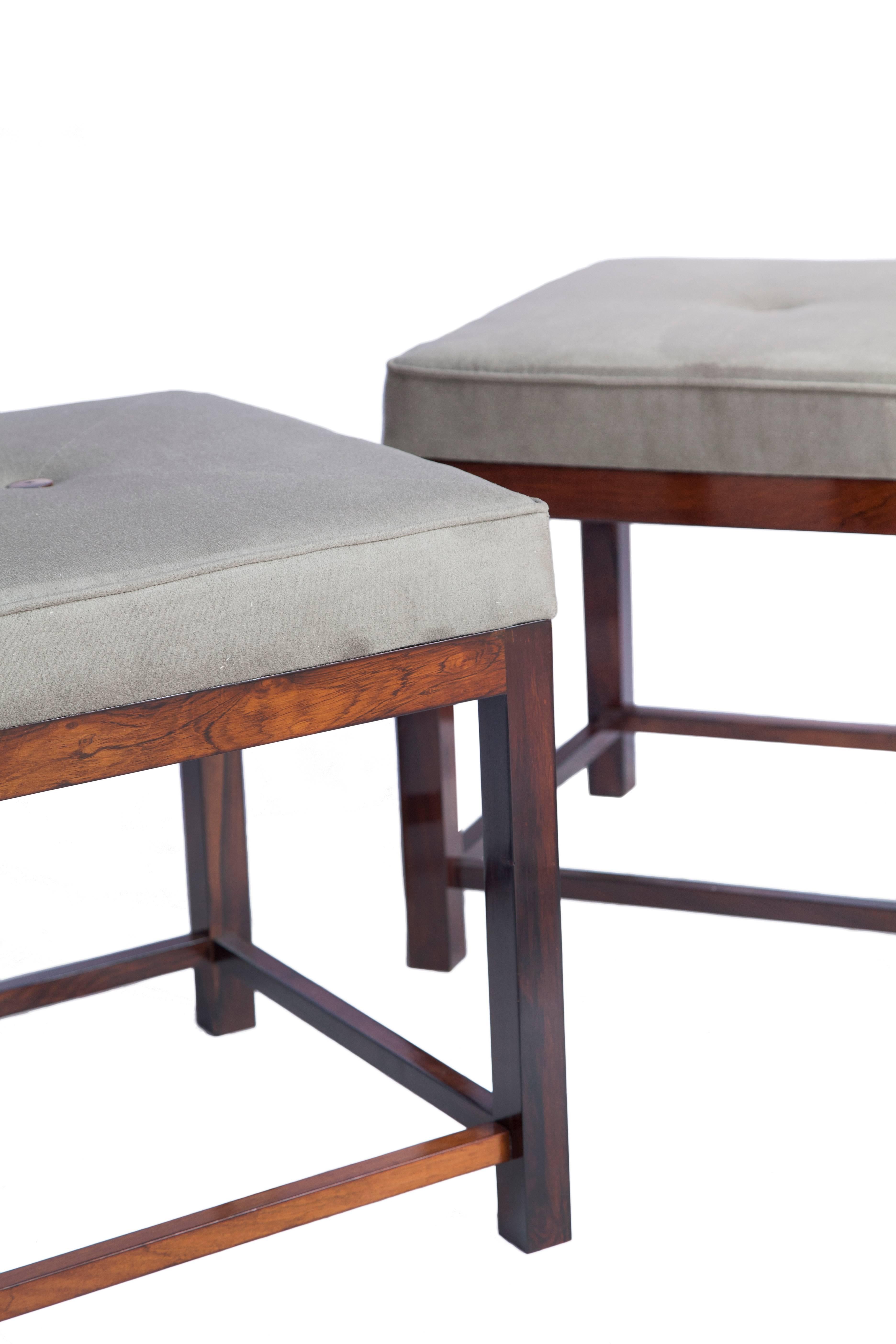 Brazilian Mid-Century Modern Stools in Jacaranda with Upholstered Seats In Good Condition In New York, NY