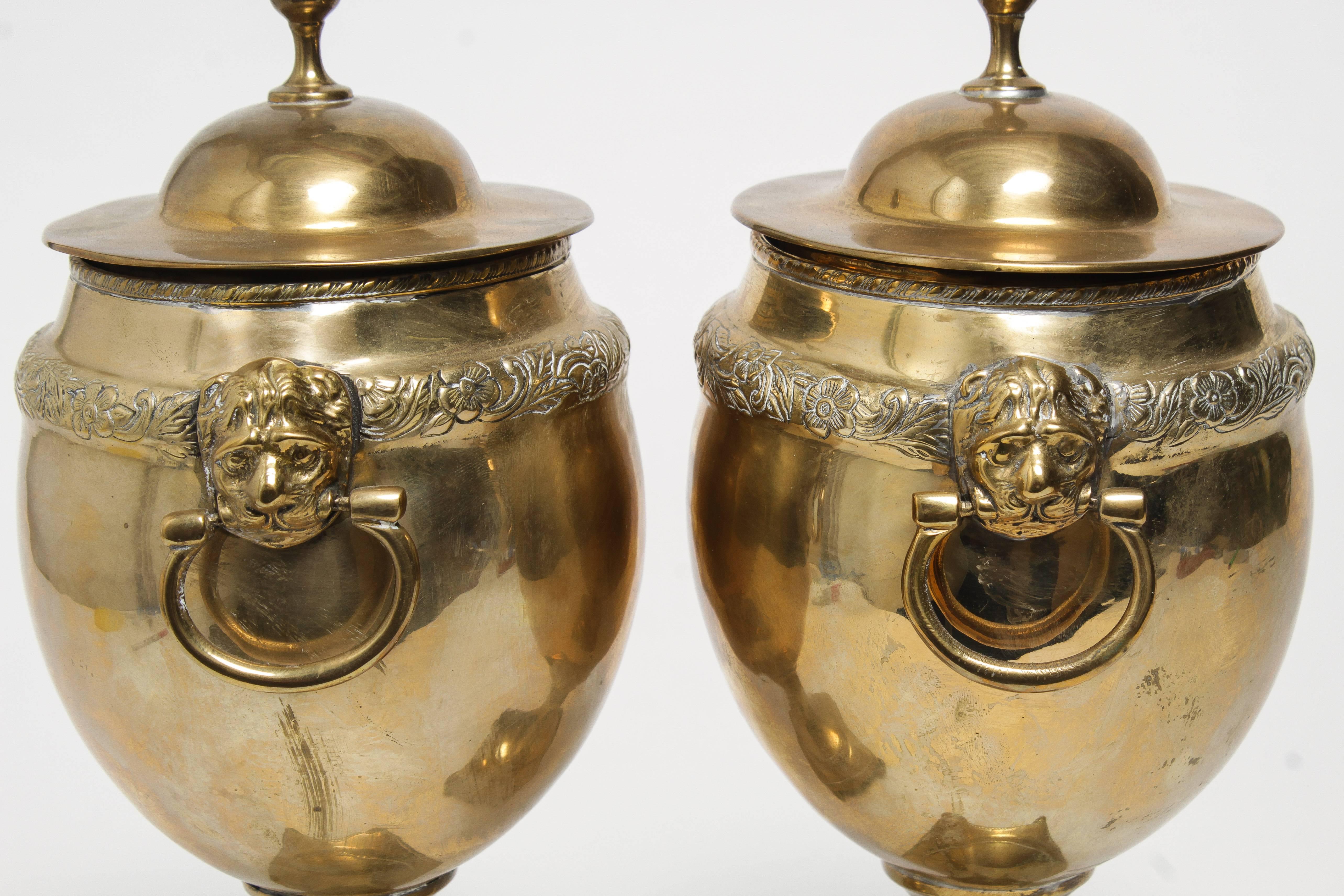Neoclassical Revival Mottahedeh Brass Urns