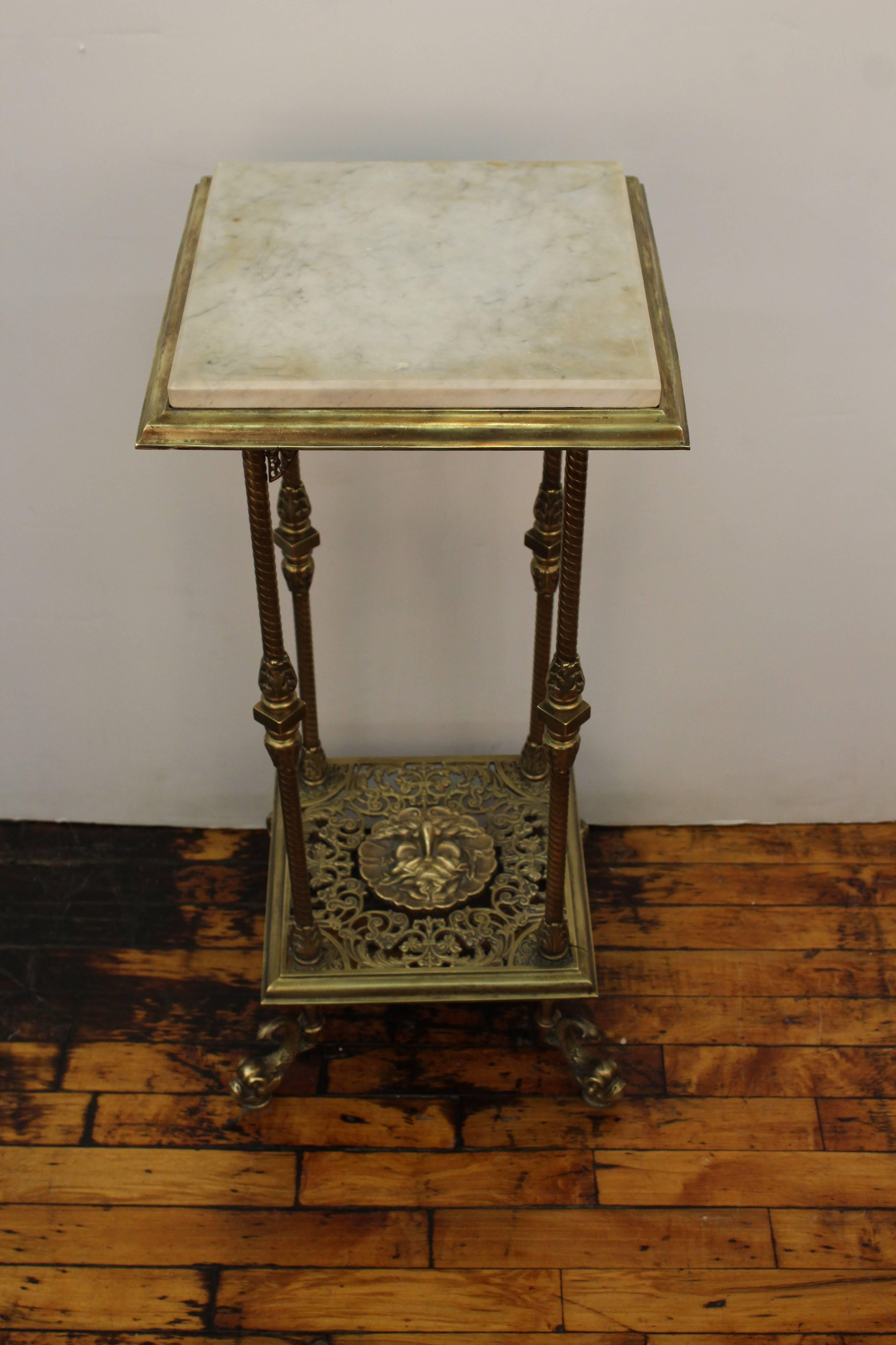 Late 19th Century American Victorian Brass Pedestal with Marble Top