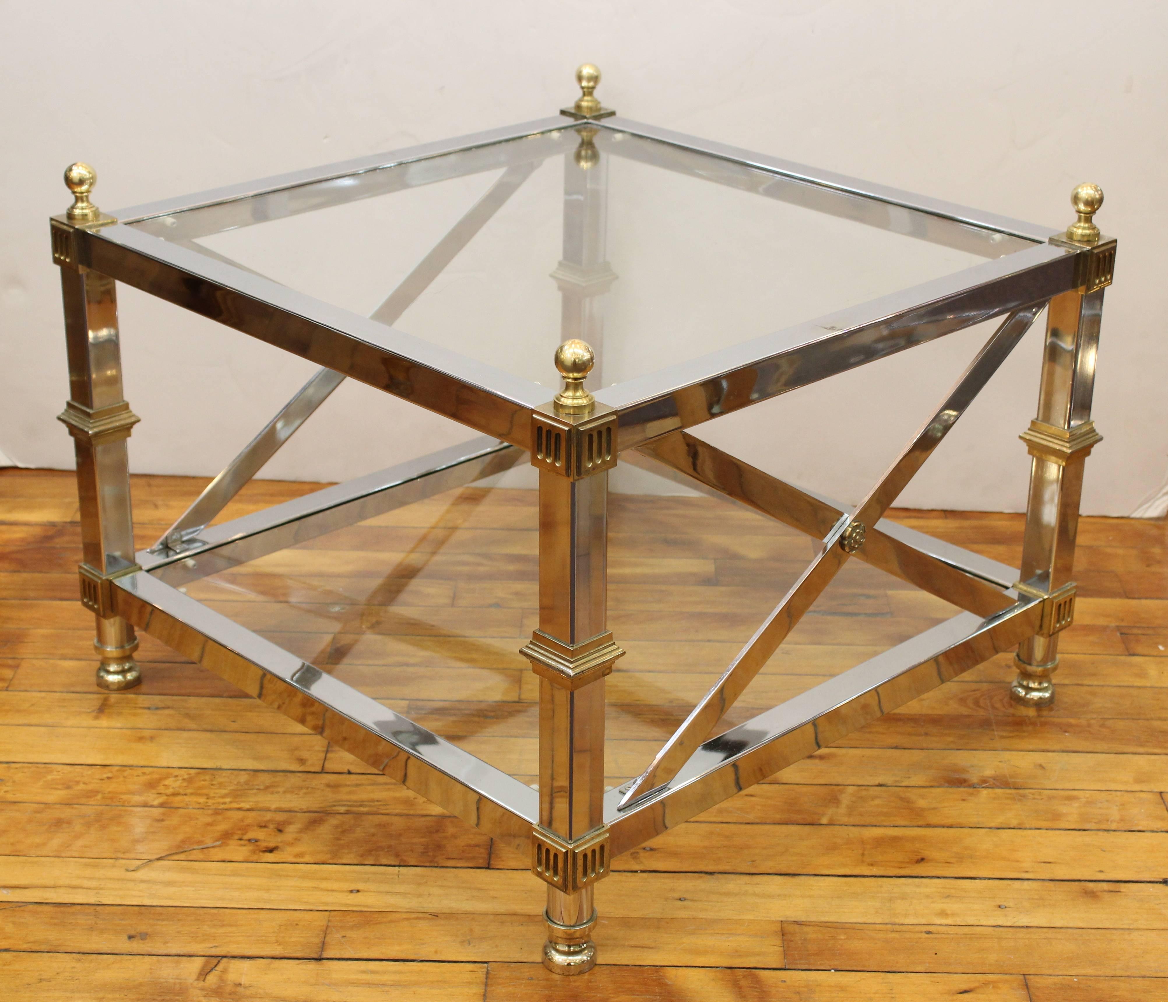 French Maison Jansen Directoire Style Chrome and Brass Coffee Tables