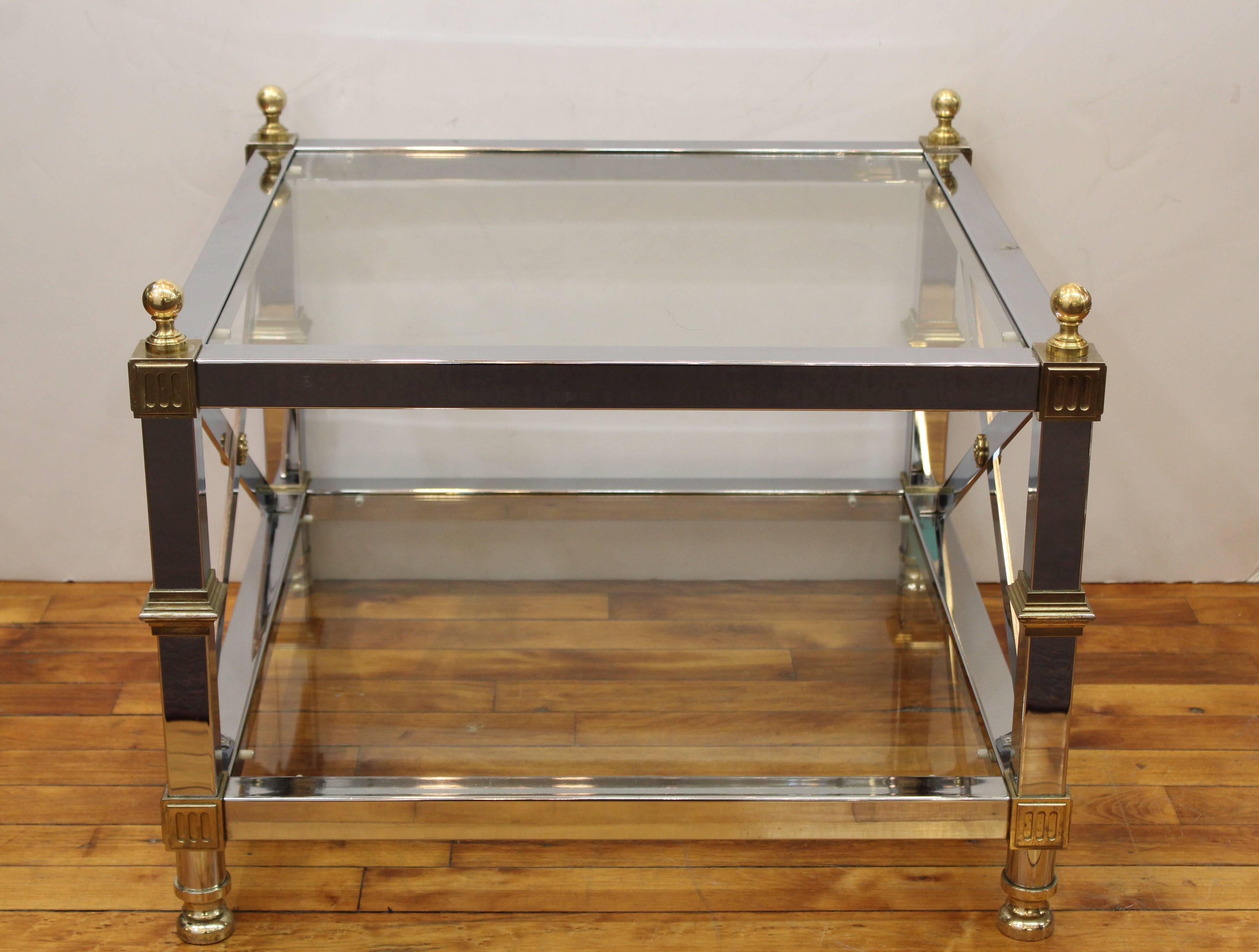 Hollywood Regency Maison Jansen Directoire Style Chrome and Brass Coffee Tables
