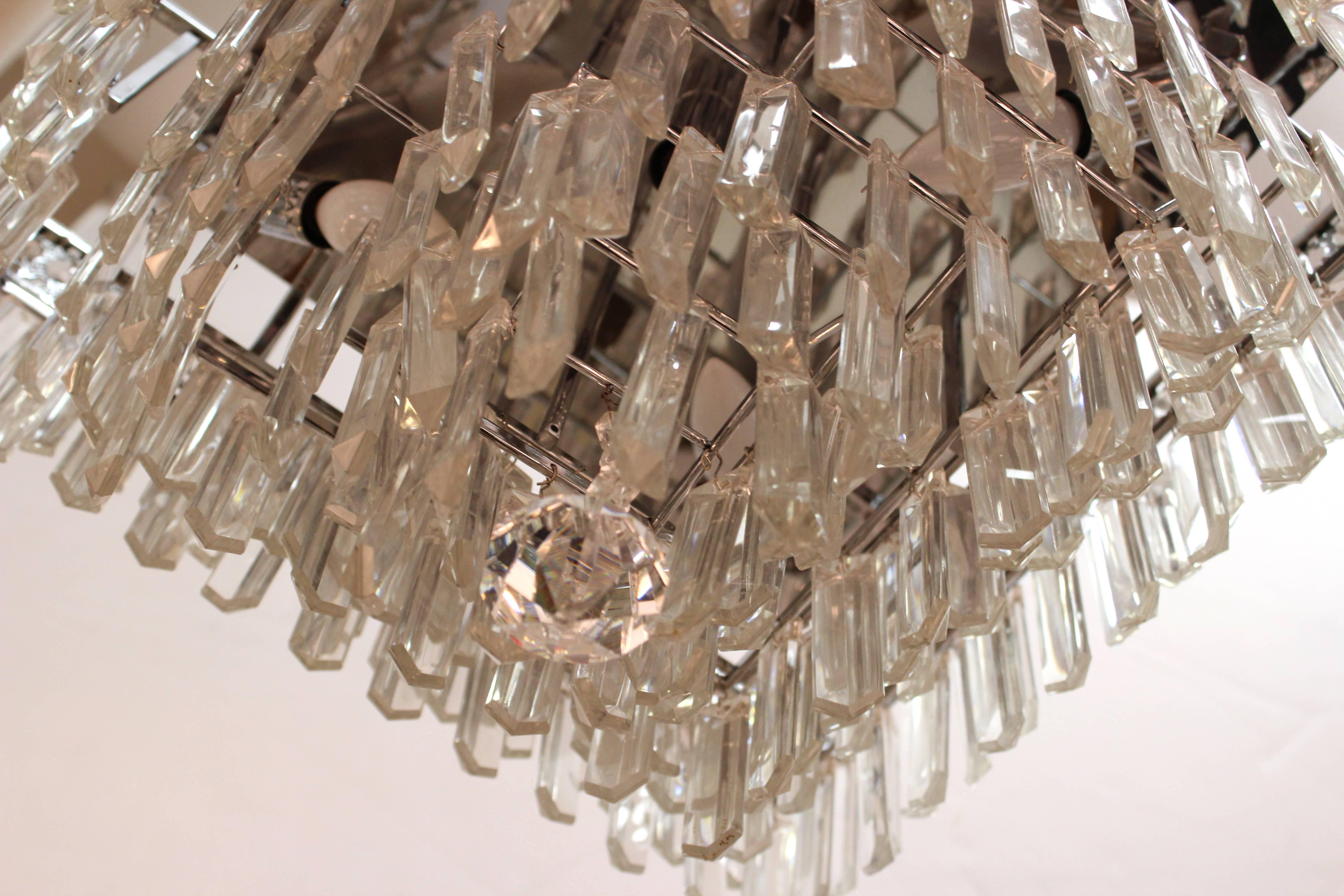 Italian Mid-Century Modern Chrome Chandelier with Murano Crystal Prisms 2