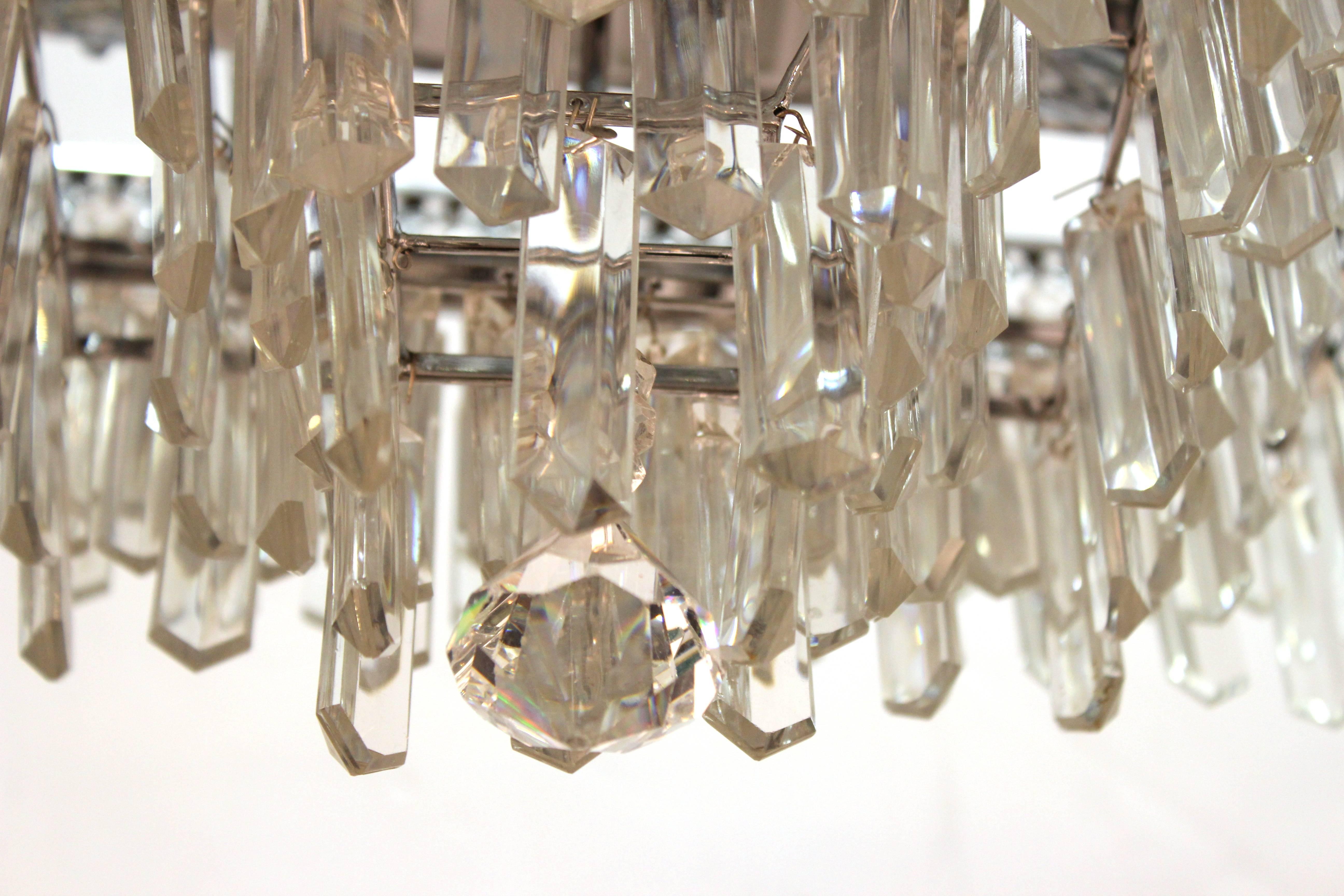 Italian Mid-Century Modern Chrome Chandelier with Murano Crystal Prisms 3