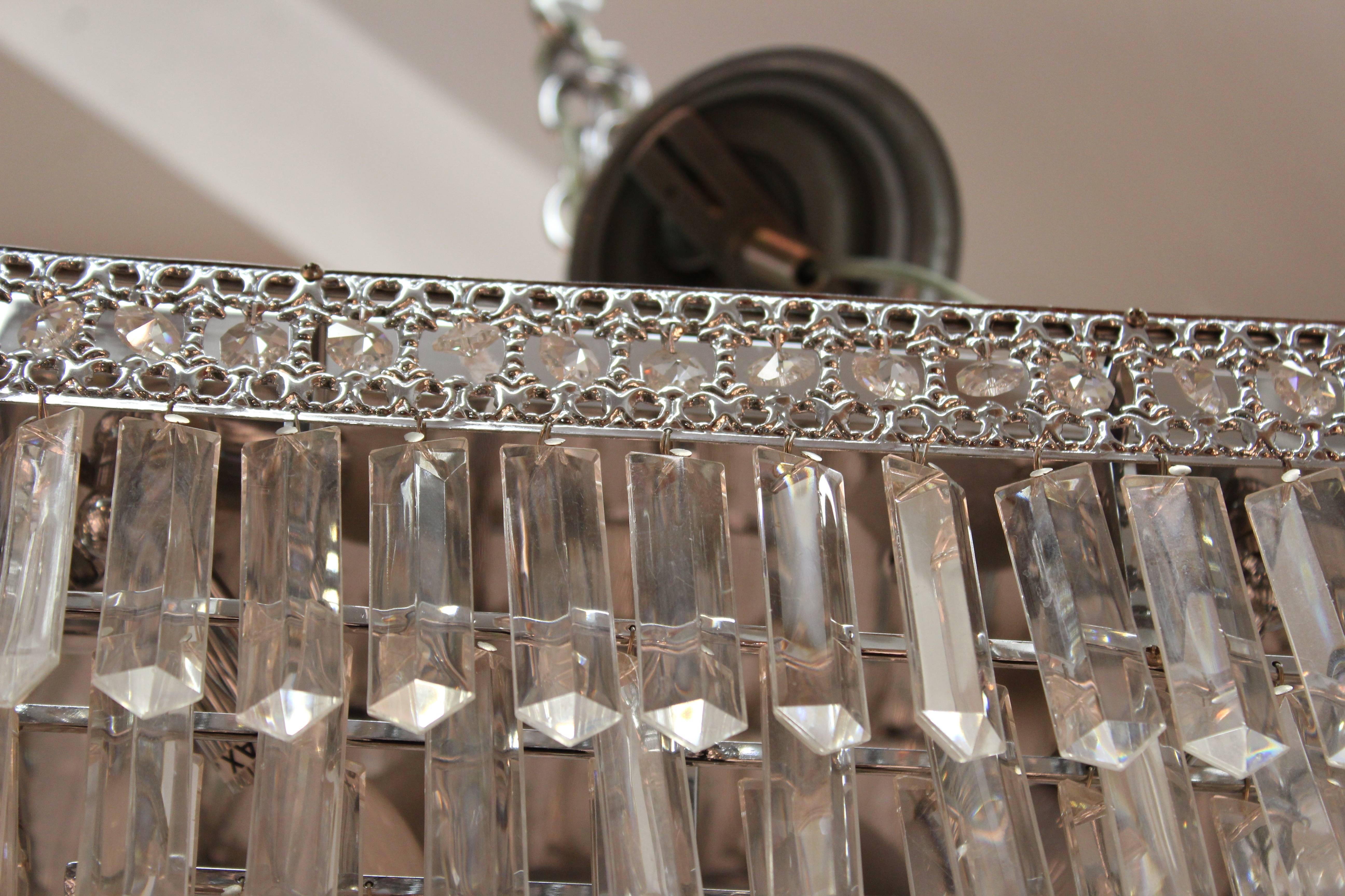 Mid-20th Century Italian Mid-Century Modern Chrome Chandelier with Murano Crystal Prisms
