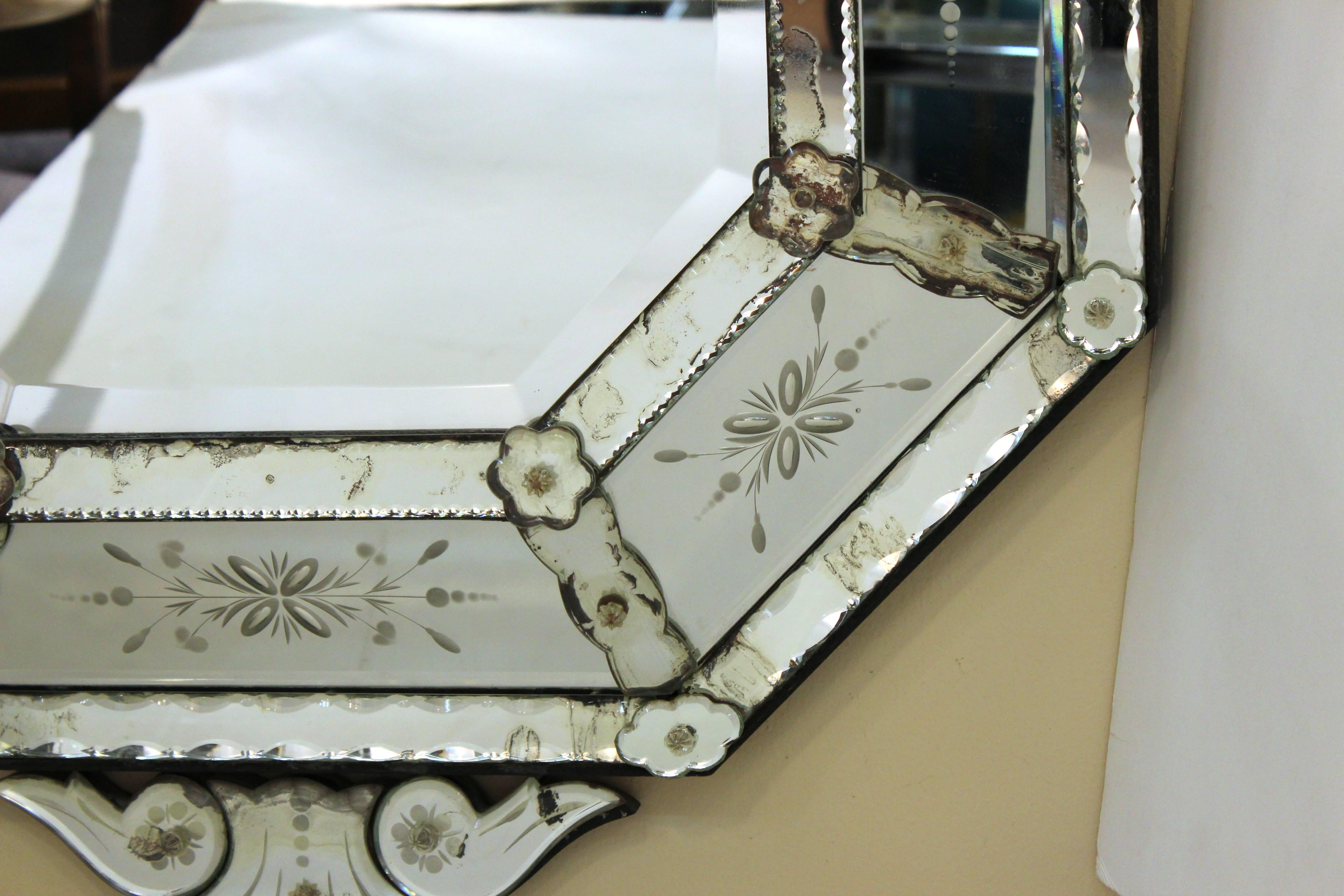 Glass Hollywood Regency Large Venetian Mirror