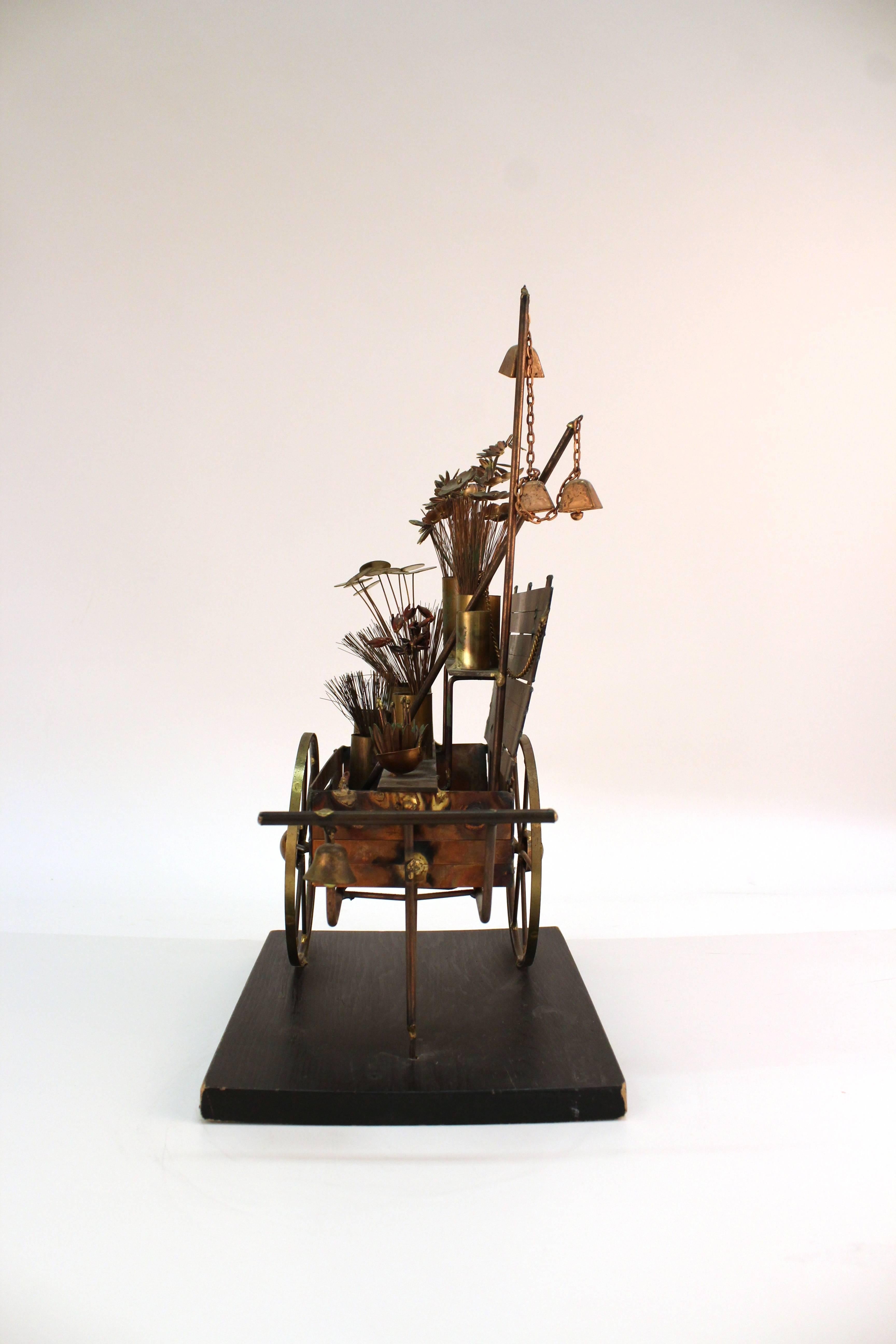 Curtis Jere Flower Cart Sculpture In Good Condition In New York, NY