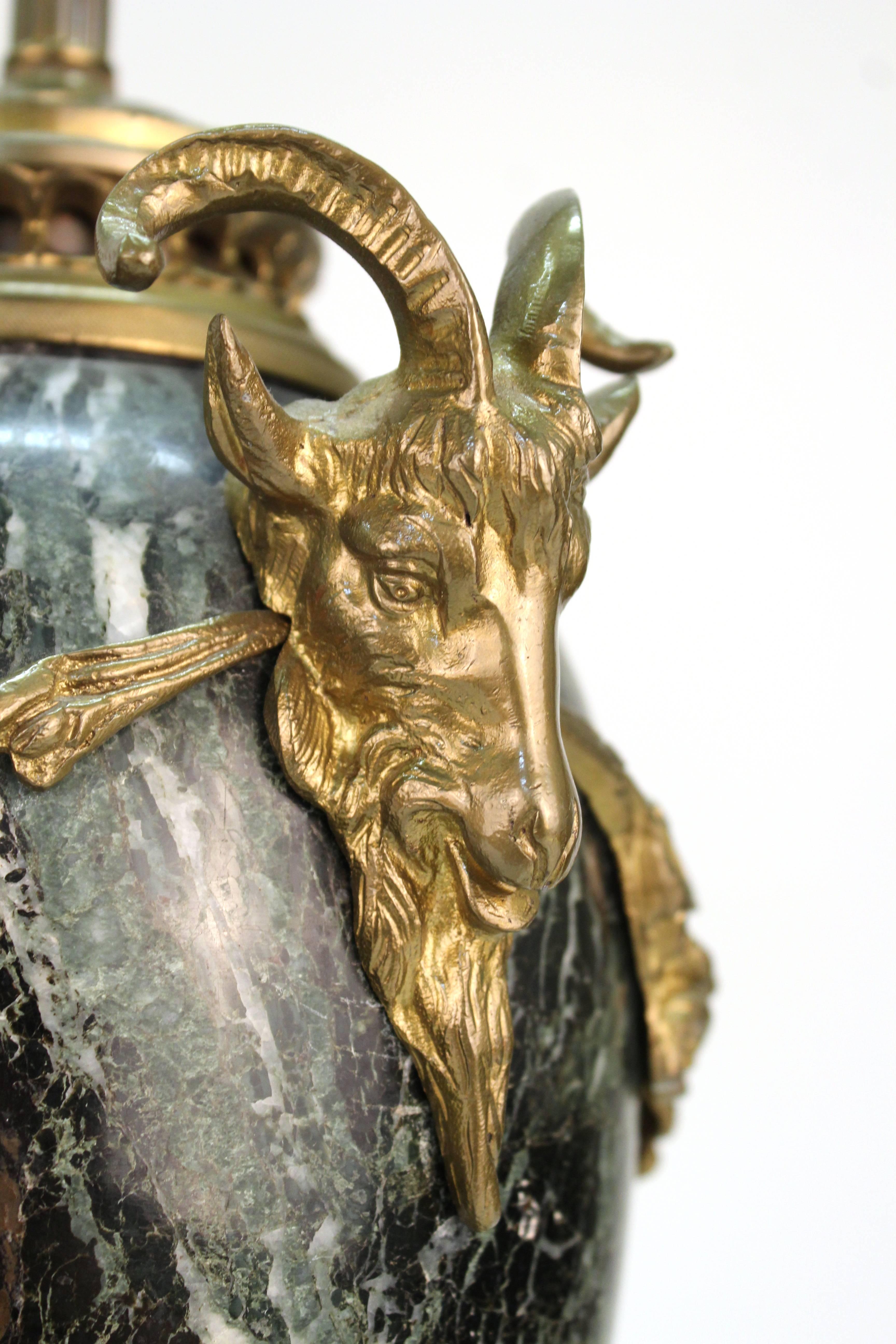Neoclassical Marble and Bronze Urn Table Lamps, Pair 1