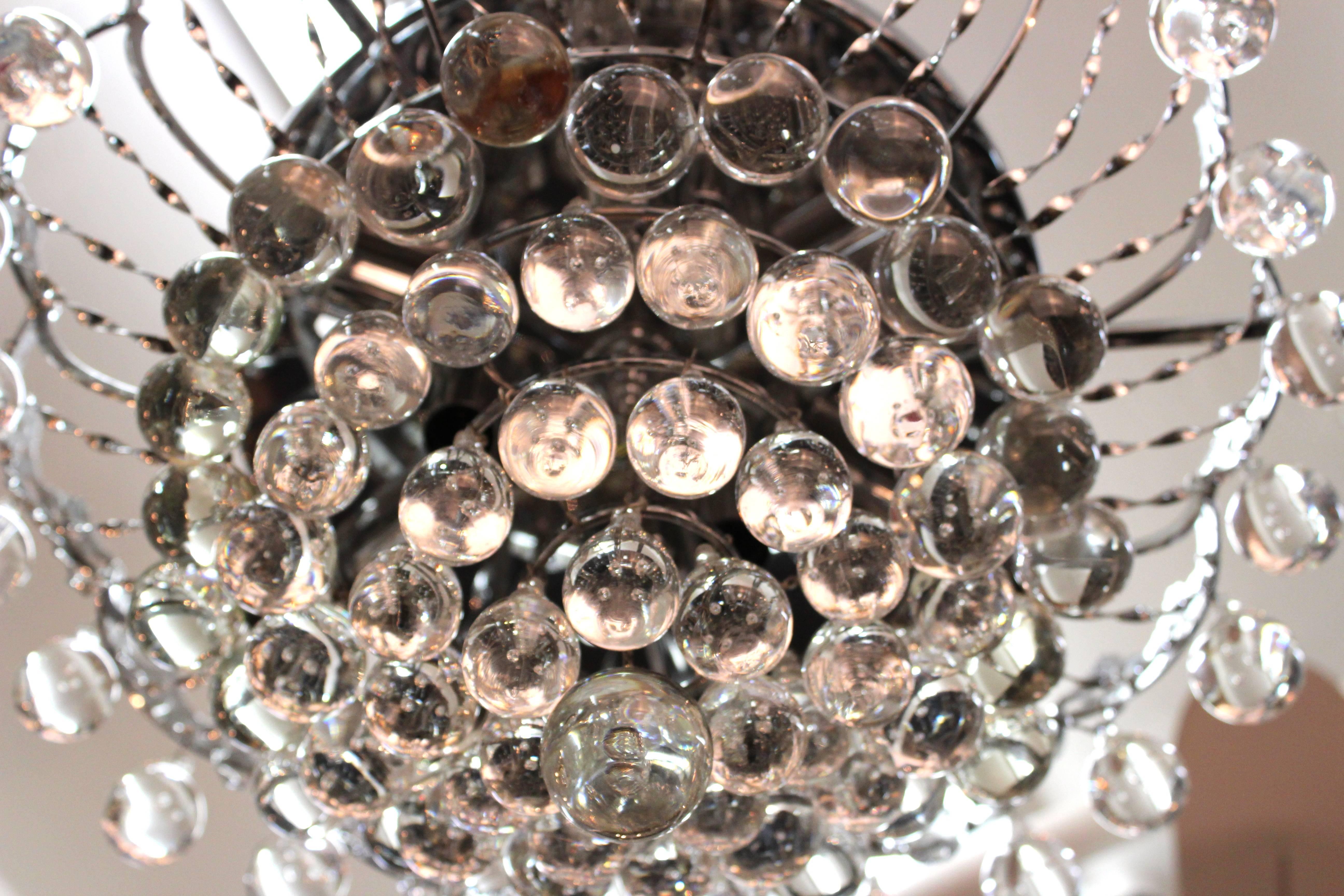 Italian Mid-Century Modern Chrome and Crystal Chandelier 1