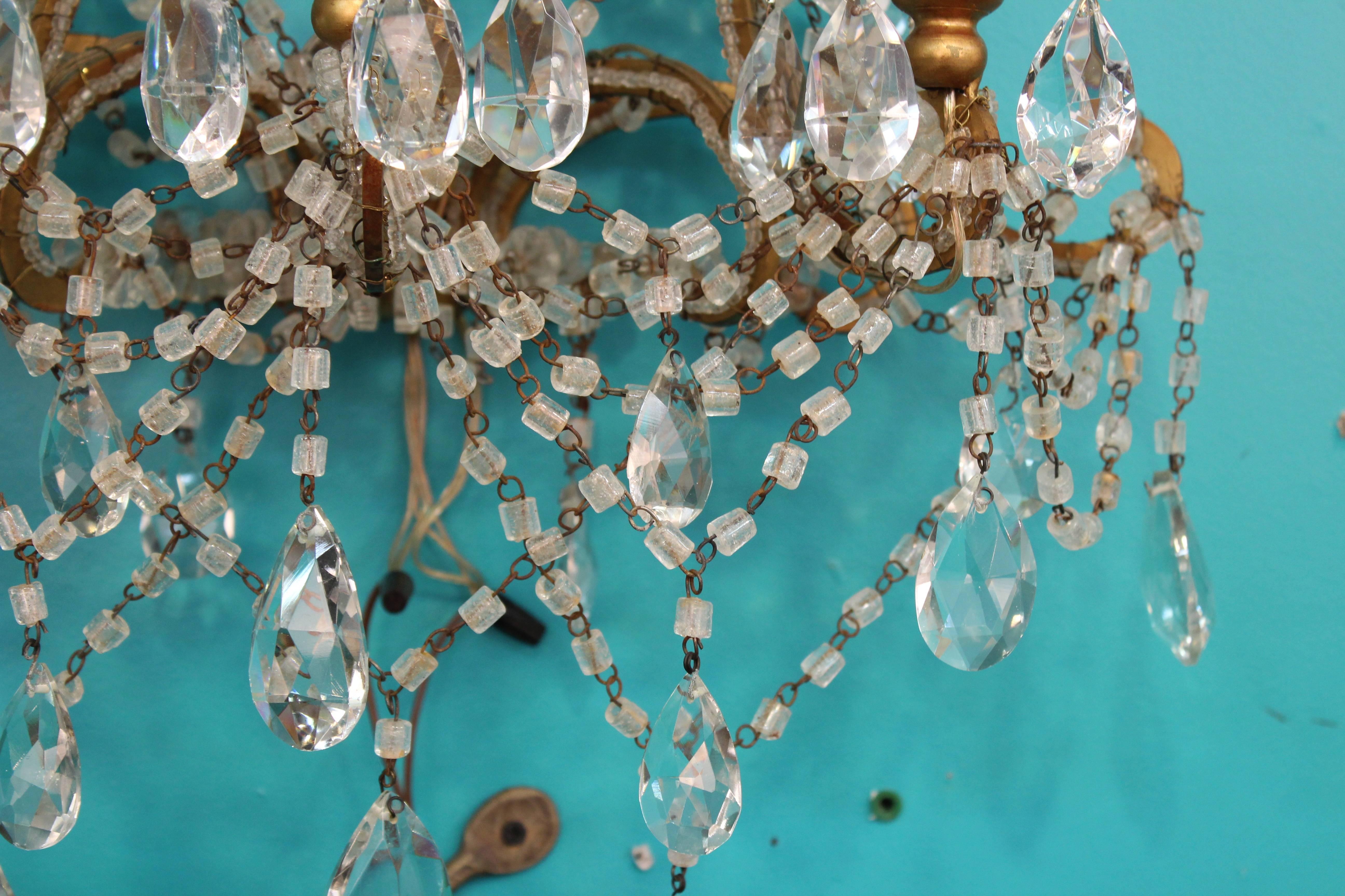 Mid-20th Century Italian Marie-Antoinette Crystal and Beaded Sconces