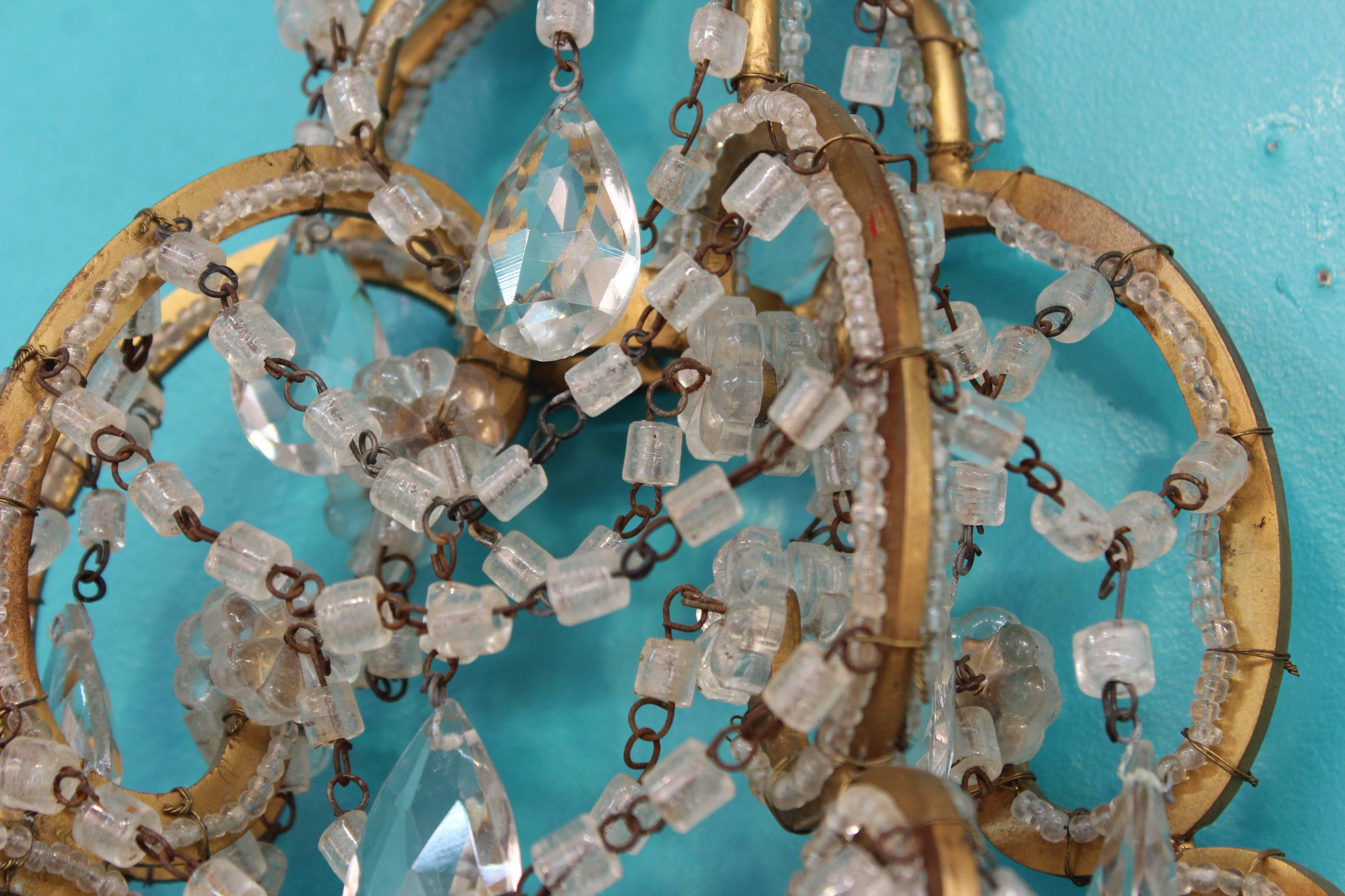 Brass Italian Marie-Antoinette Crystal and Beaded Sconces