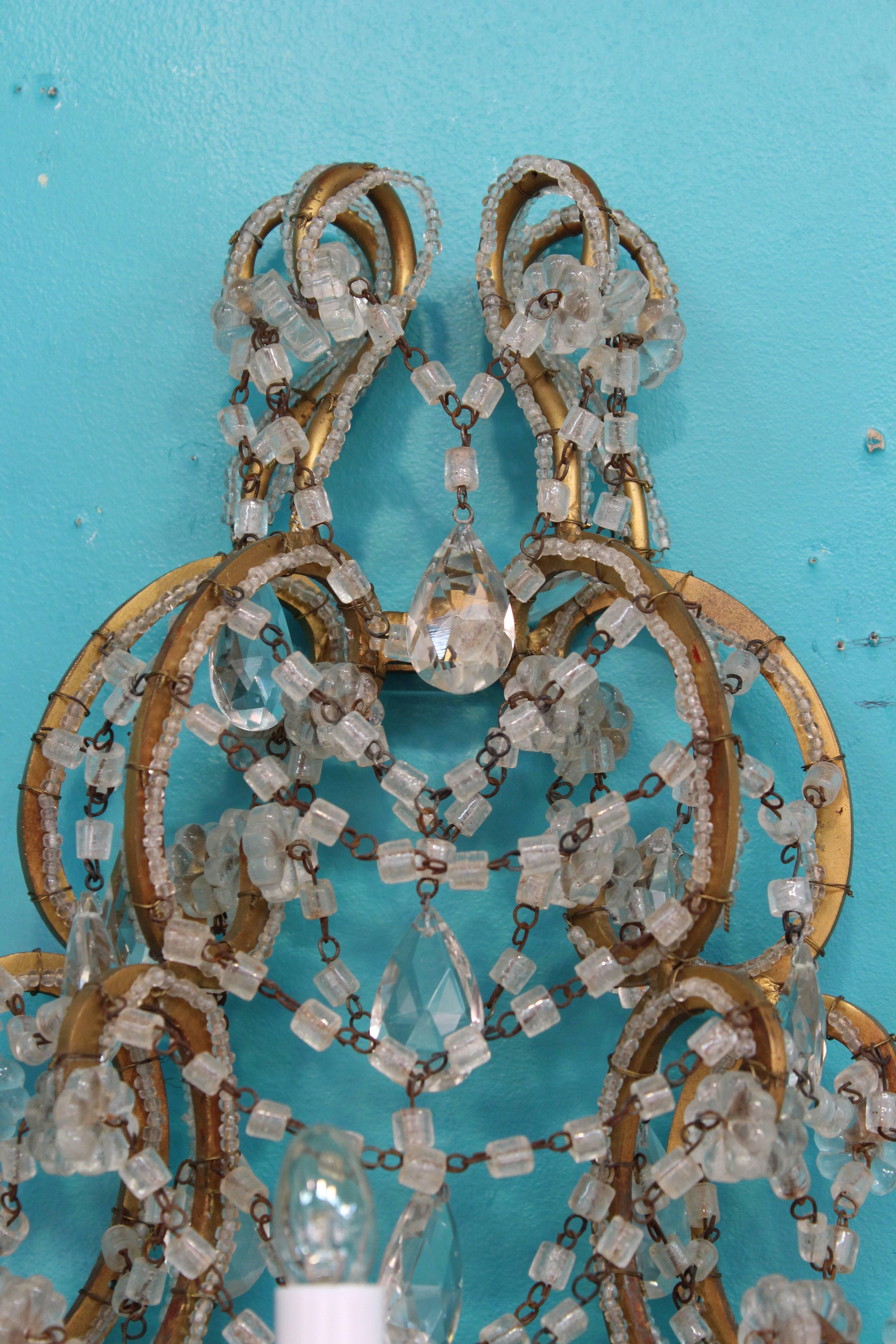 Italian Marie-Antoinette Crystal and Beaded Sconces For Sale at 1stDibs