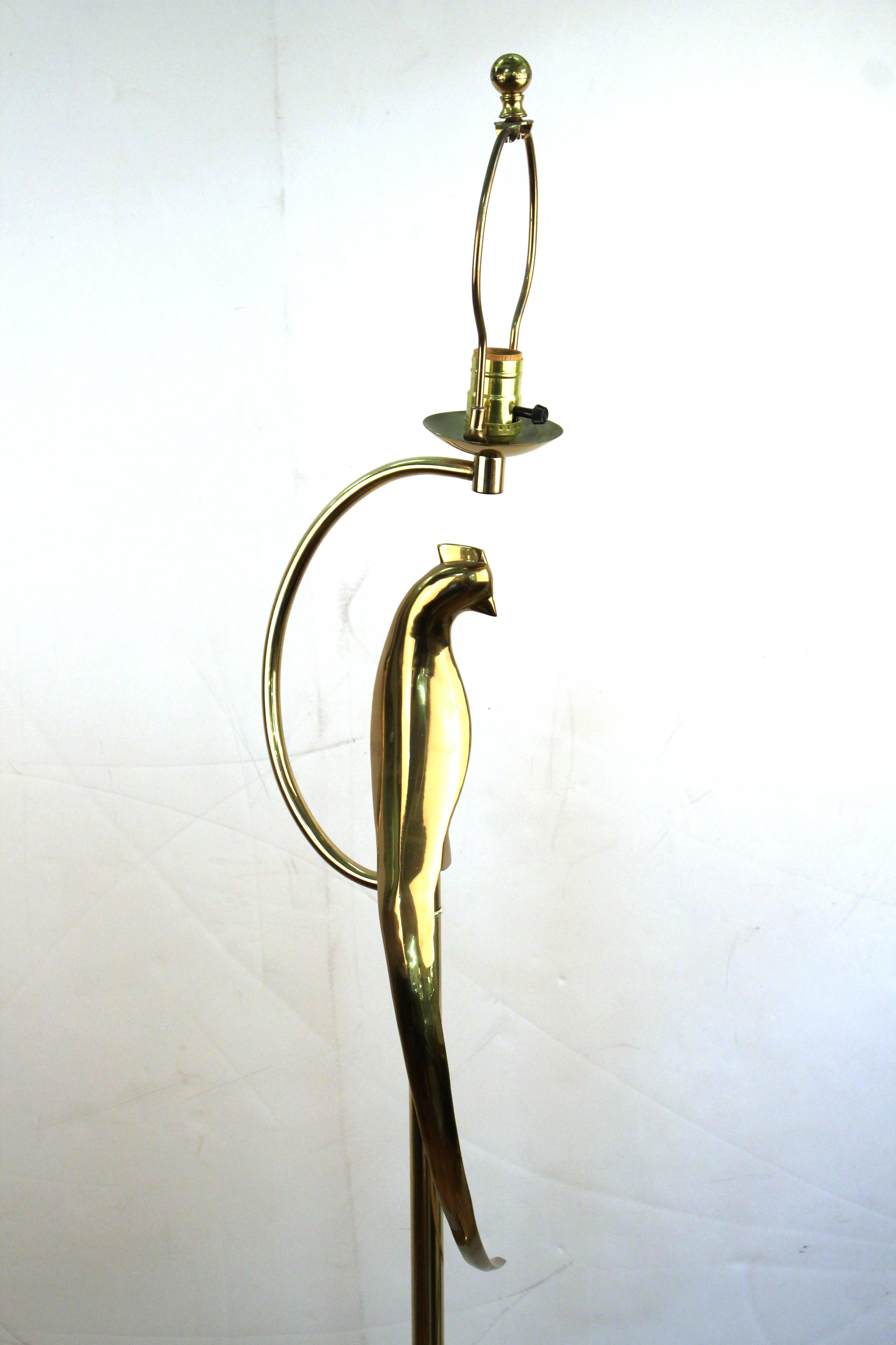 Brass Floor Lamp with Perched Bird In Good Condition In New York, NY
