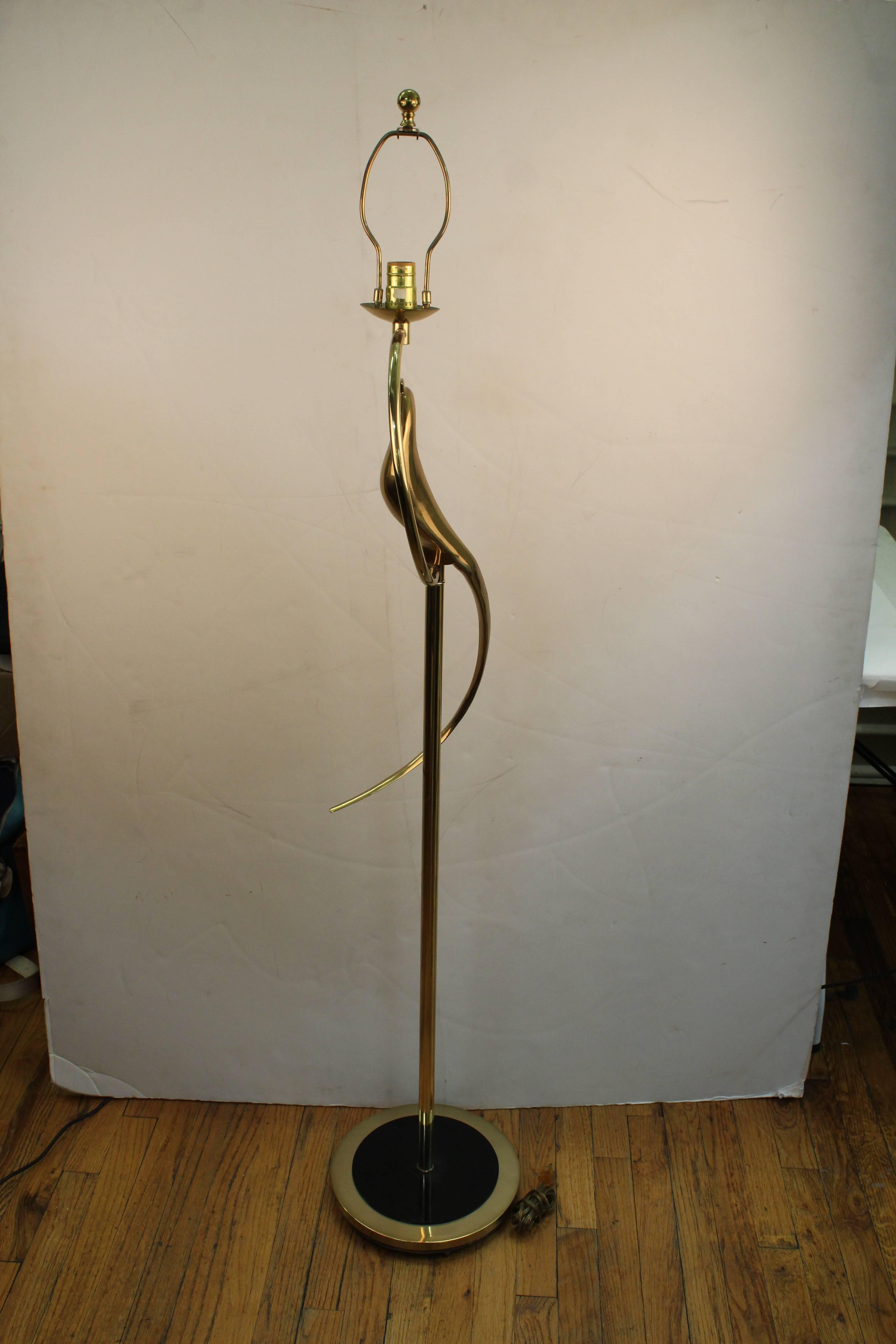 Mid-Century Modern Brass Floor Lamp with Perched Bird