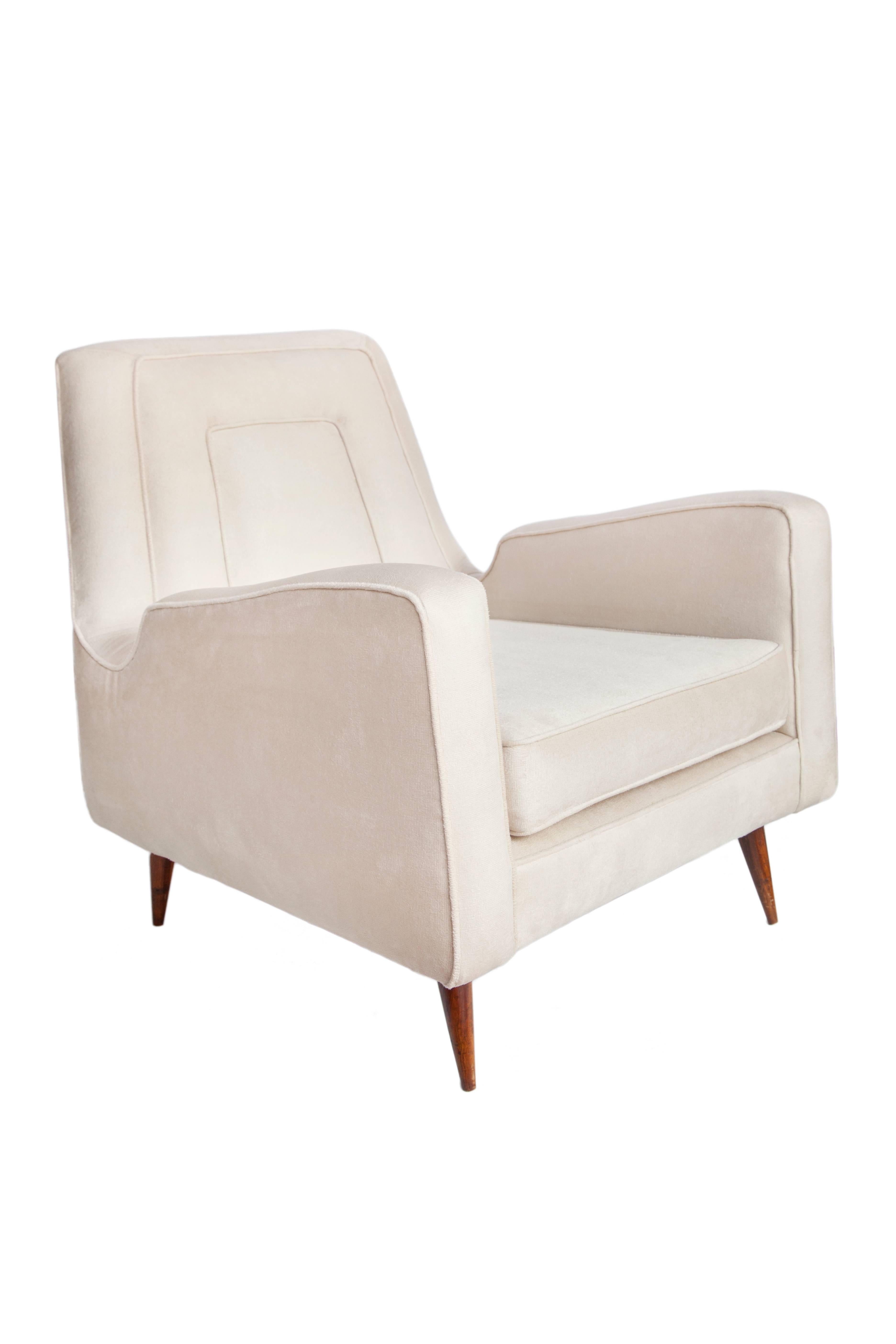 Wood Brazilian Mid-Century Modern Armchairs in Artificial Suede
