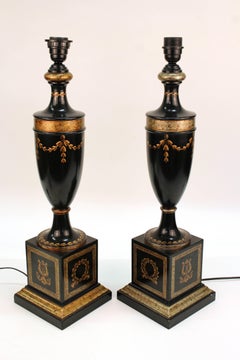 Villa Garnelo Neoclassical Gold-Painted Black Table Lamps