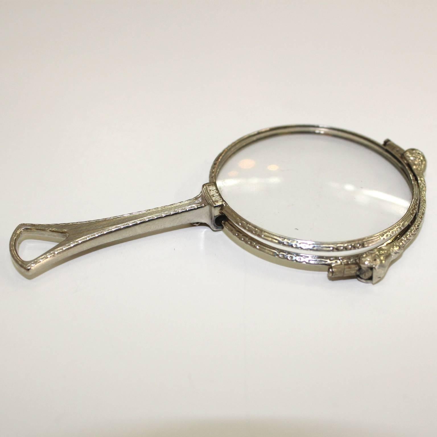 20th Century Art Deco Folding Lorgnette in White Gold
