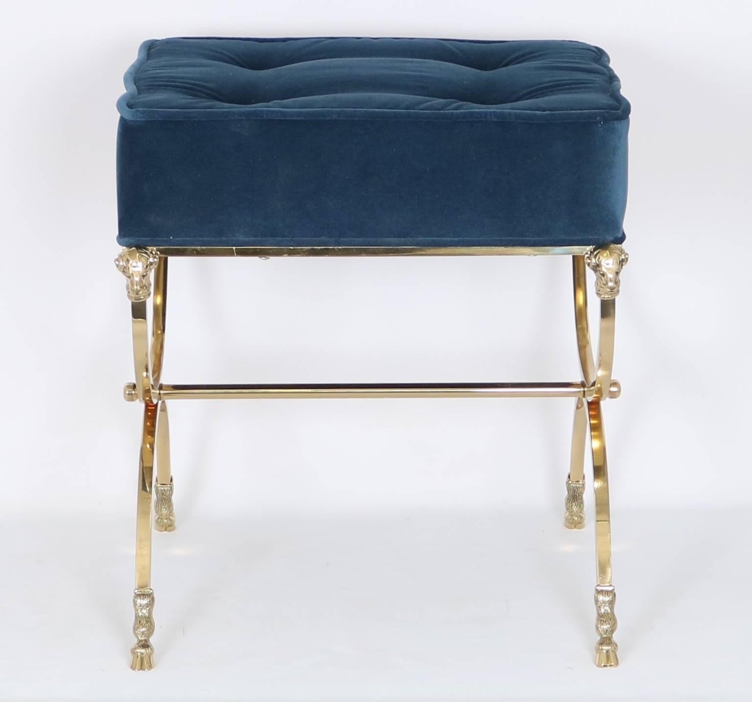 Hollywood Regency Italian Brass Campaign Stool in the Style of Maison Jansen In Excellent Condition In New York, NY