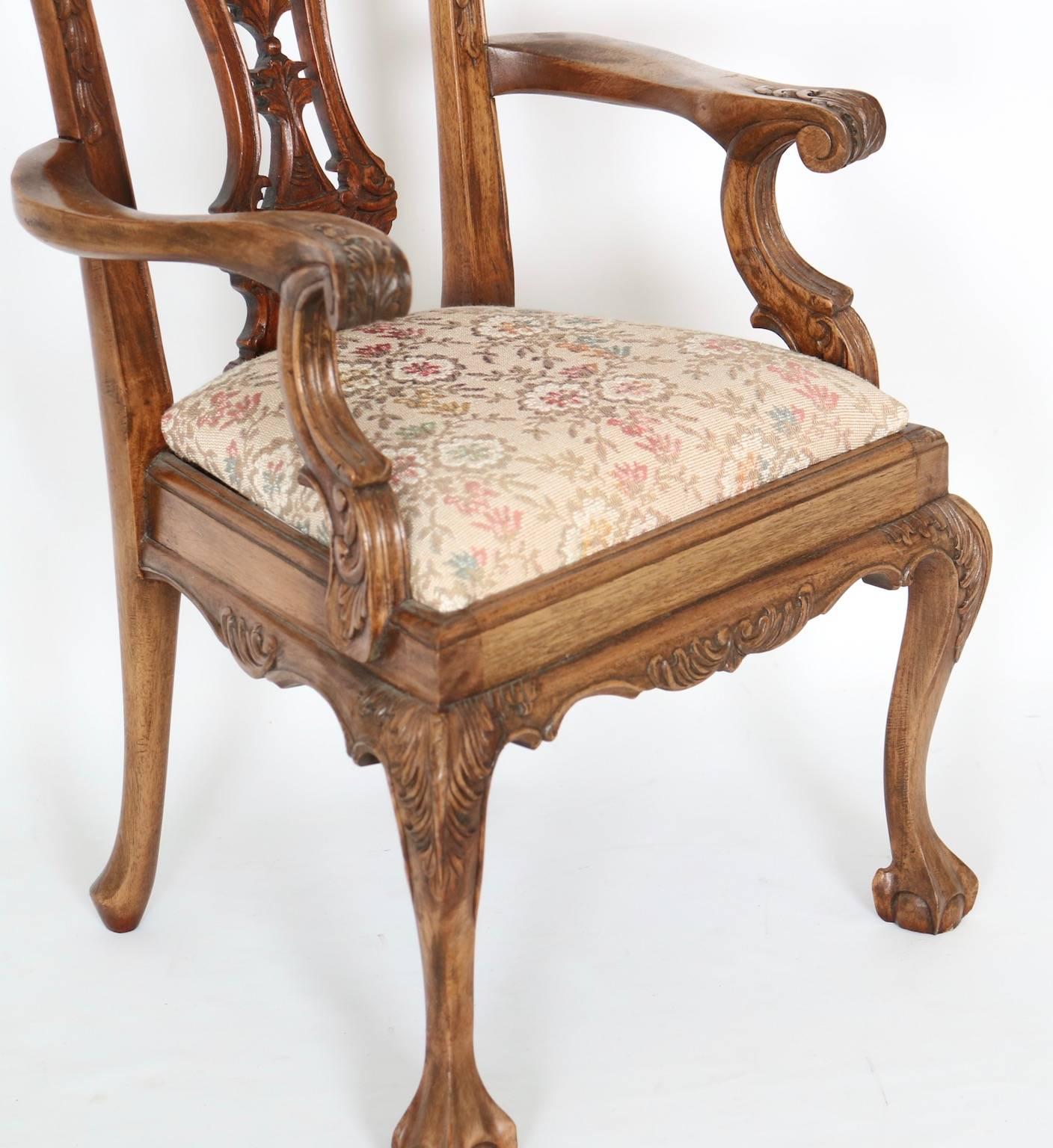 Mid-20th Century Chippendale Style Carved Doll Chair in Wood