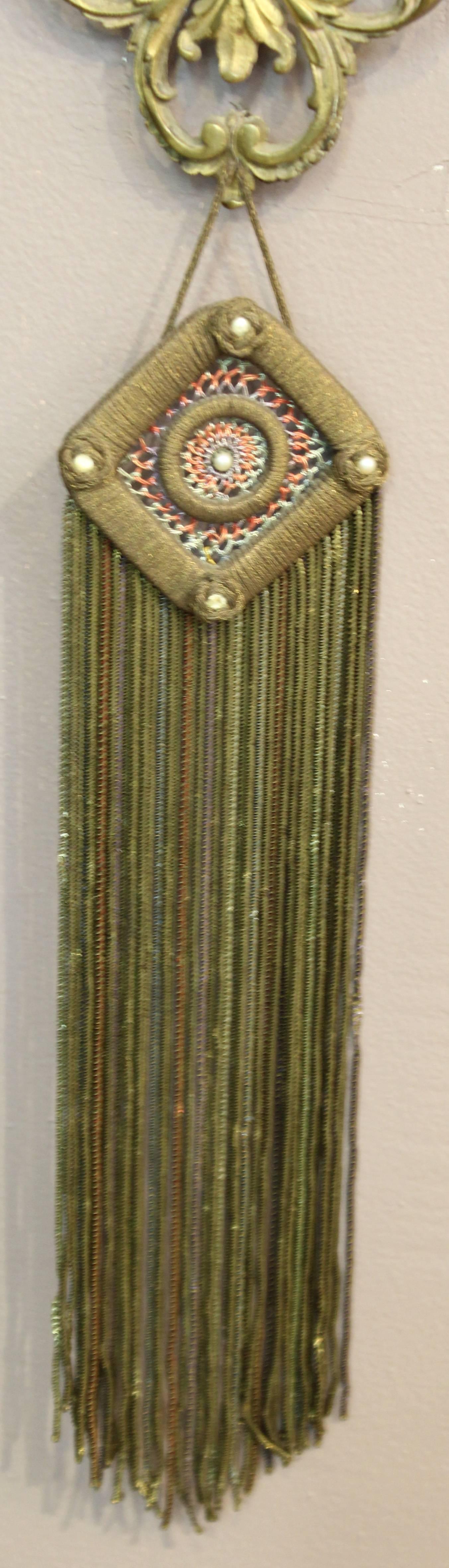 Late 19th Century Brass Bell Pull with Yellow Floral Fabric