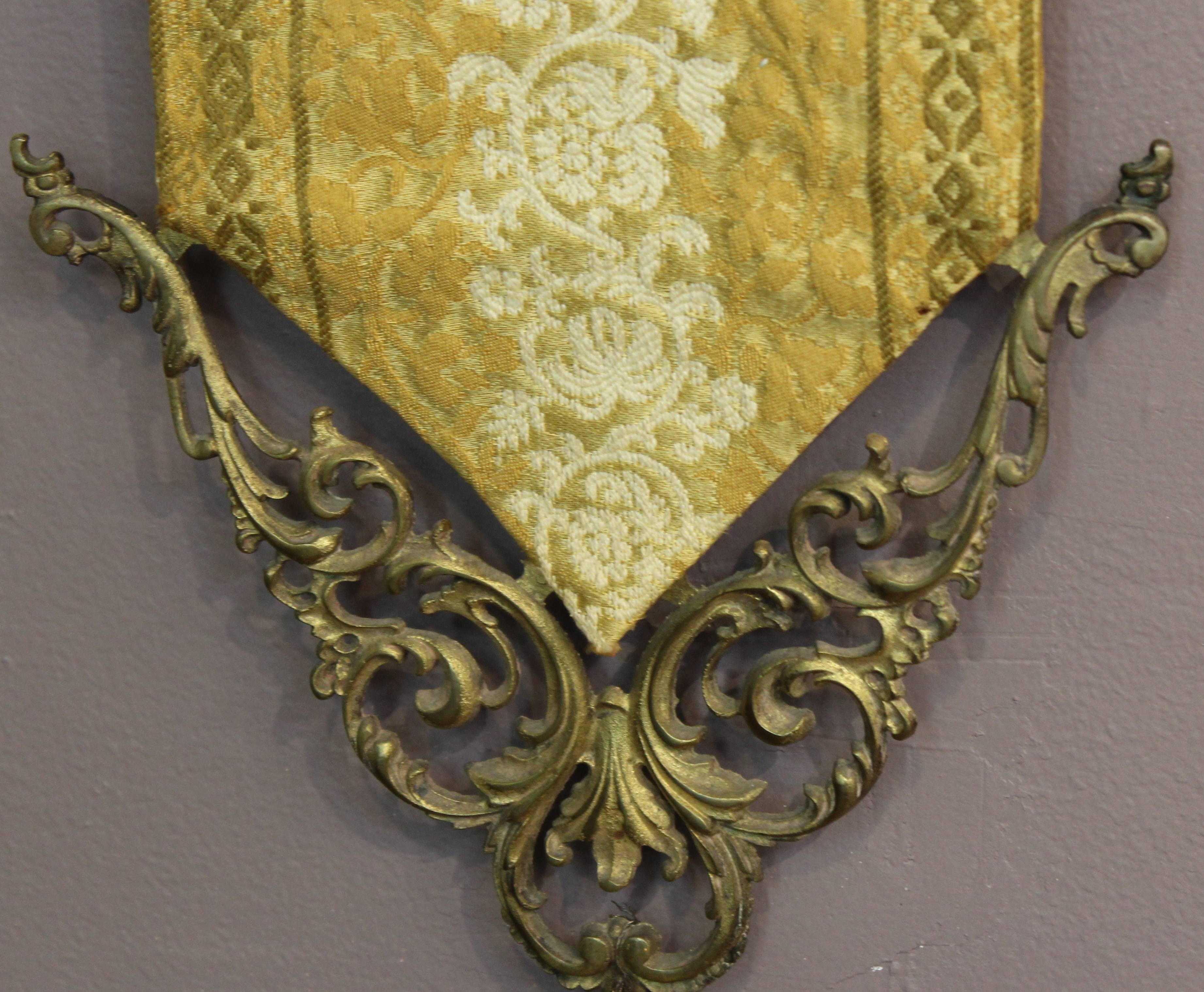 French Brass Bell Pull with Yellow Floral Fabric