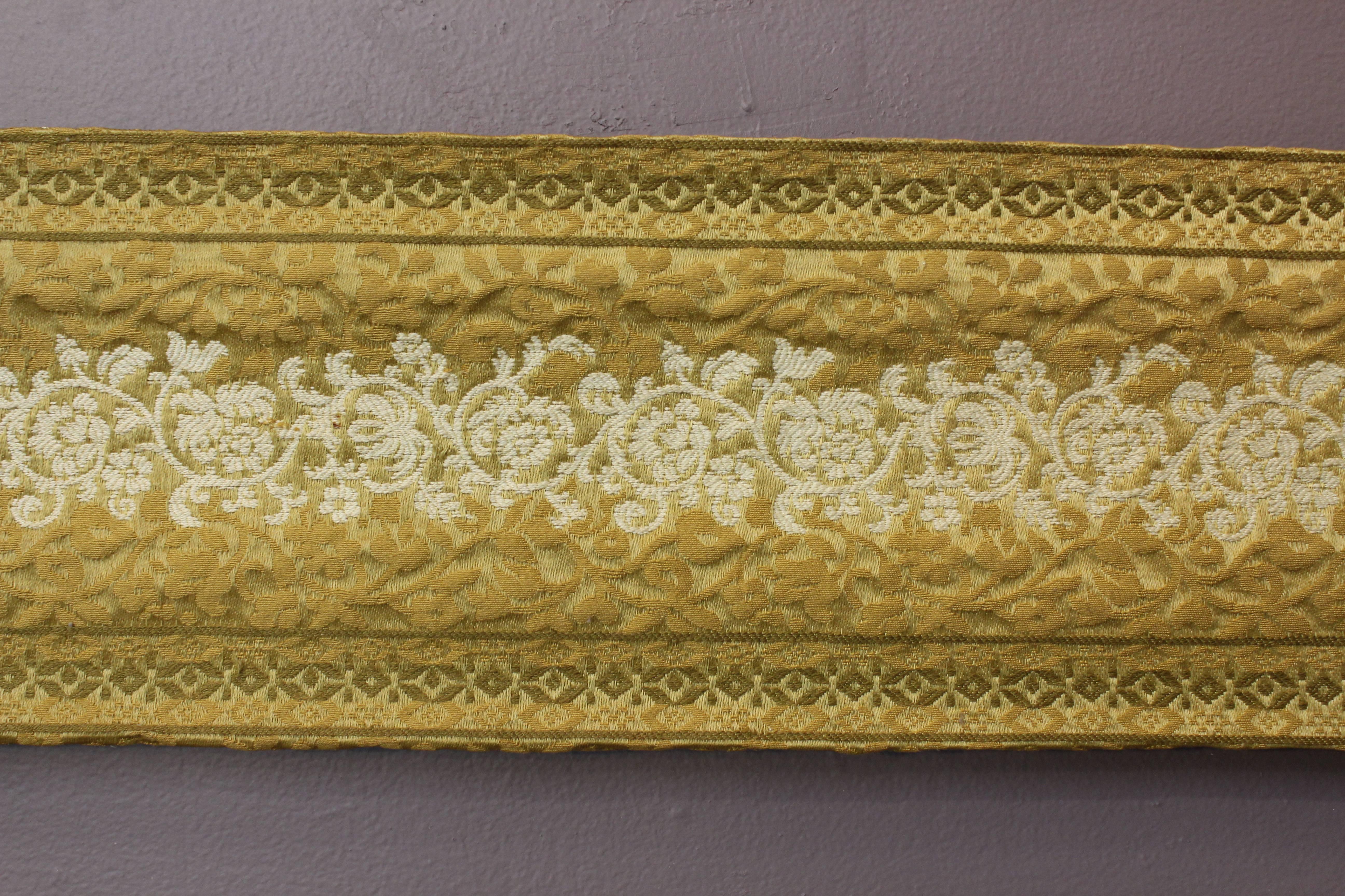 Victorian Brass Bell Pull with Yellow Floral Fabric