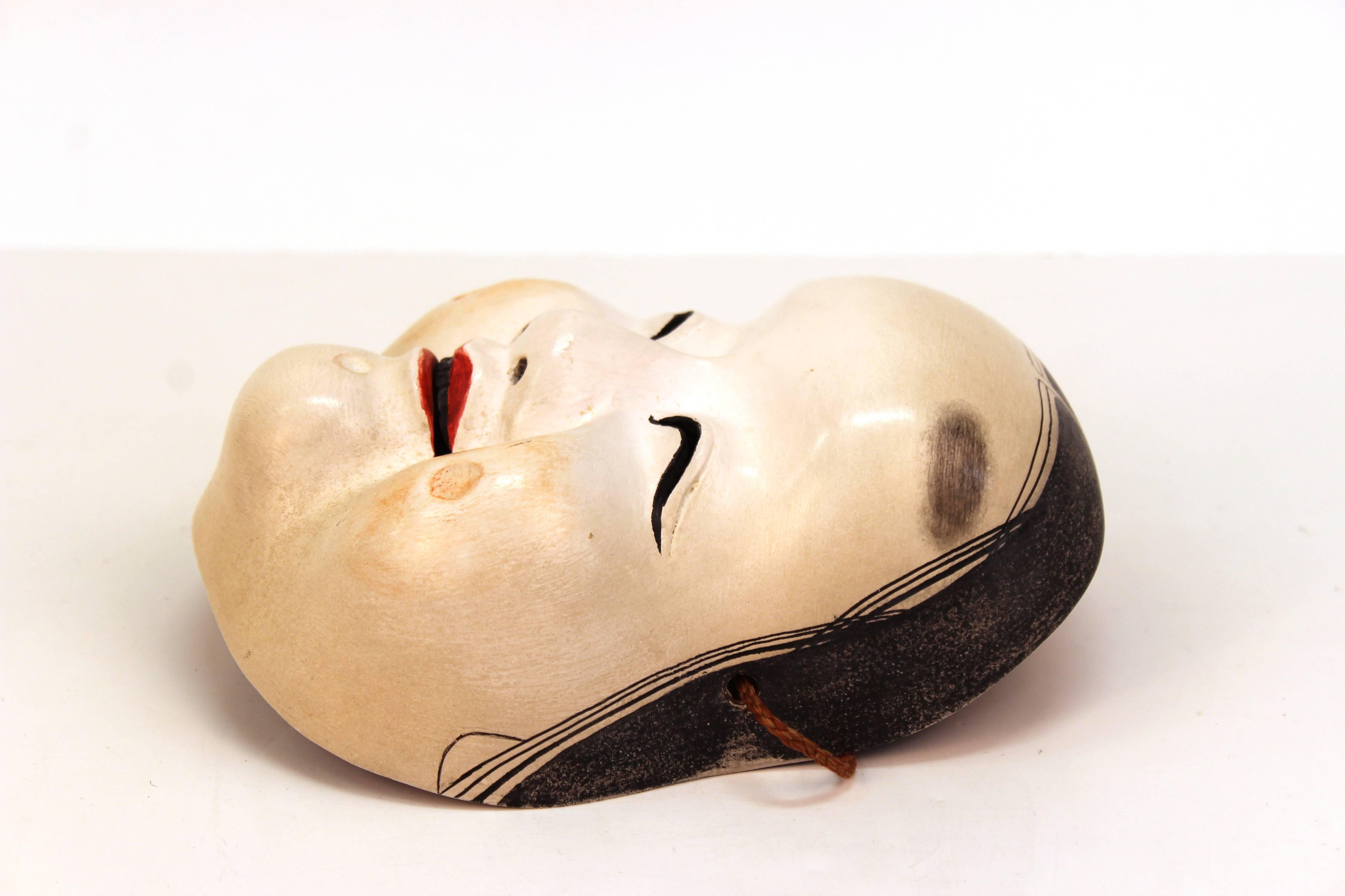 Wood Japanese Meiji Period Mask of Okamo, the Goddess of Happiness