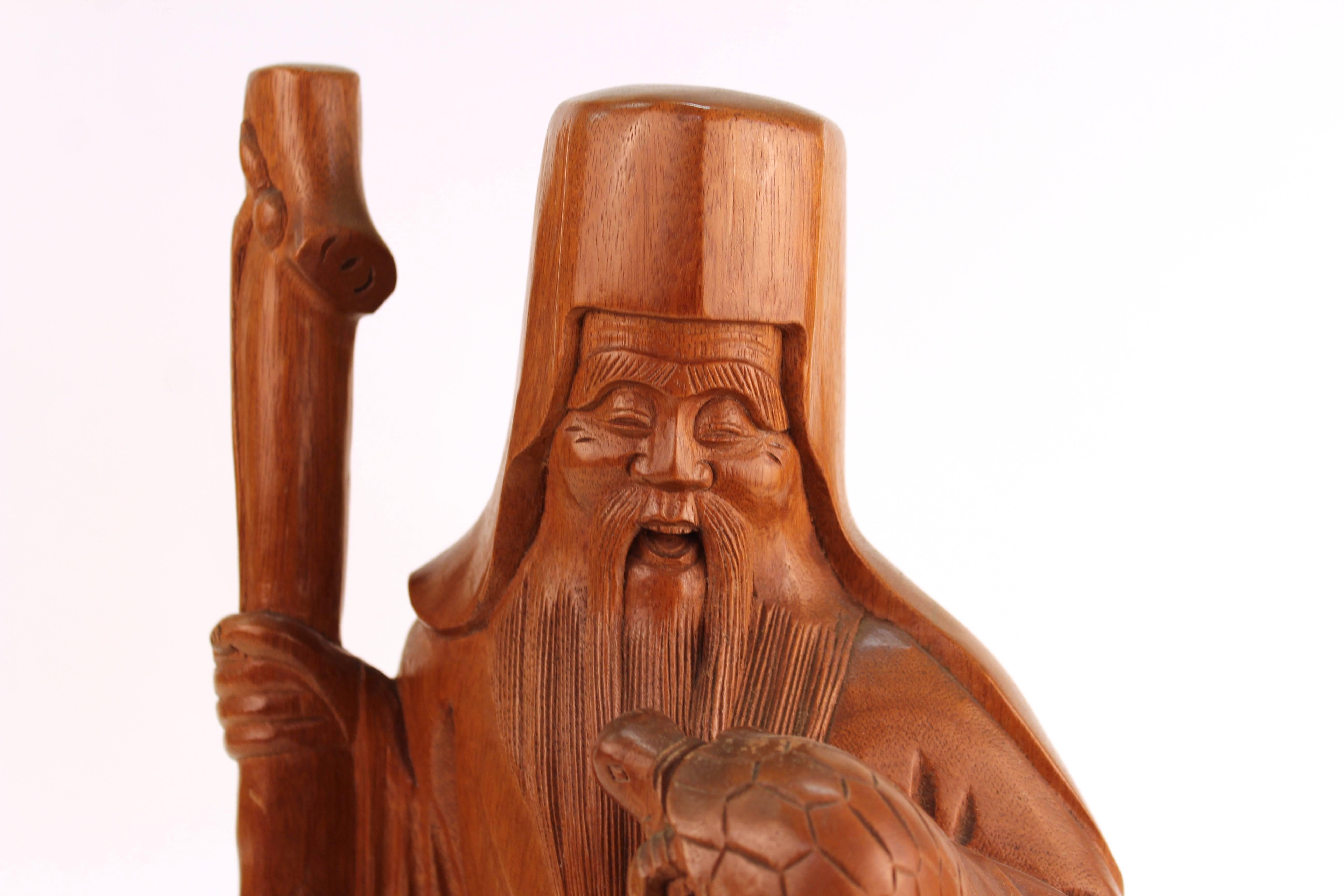 Japanisches japanisches Paloma-Holzschnitzerei-Okimono von Jurojin (Buchsbaumholz) im Angebot