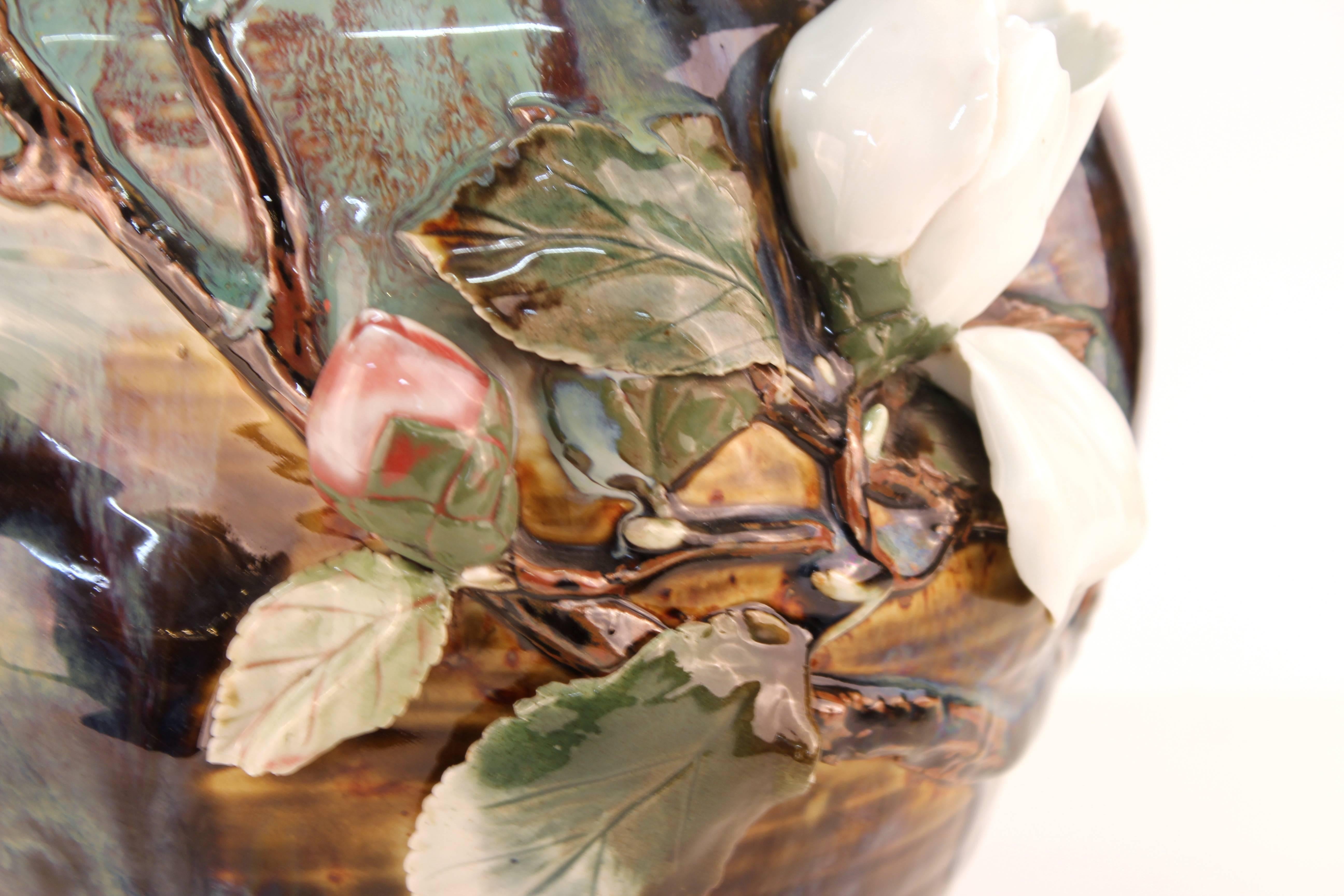 20th Century Japanese Glazed Ceramic Vase with Raised Flowers
