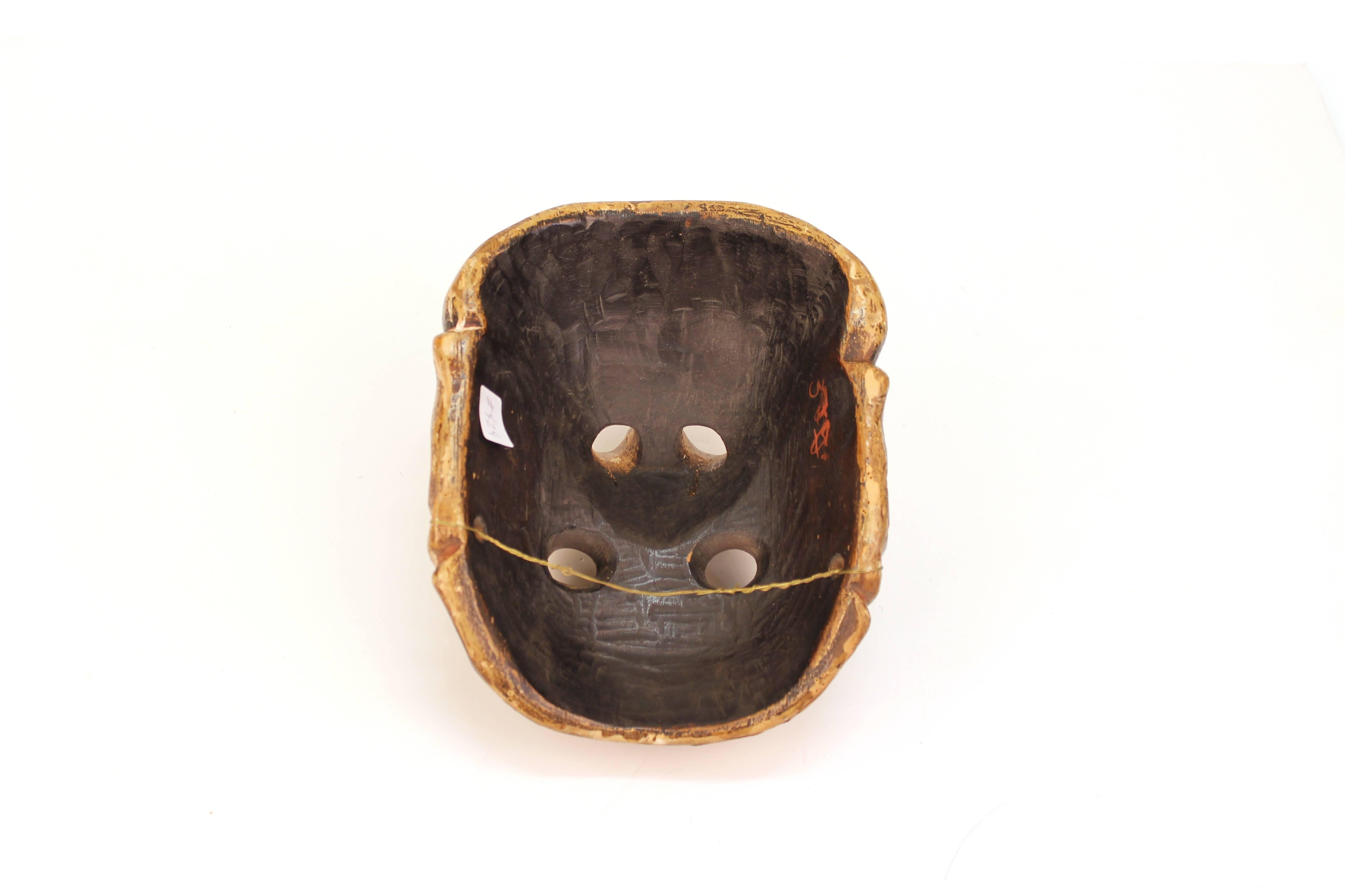 Wood Japanese Edo Period Kyogen Mask of a Nio Guardian For Sale