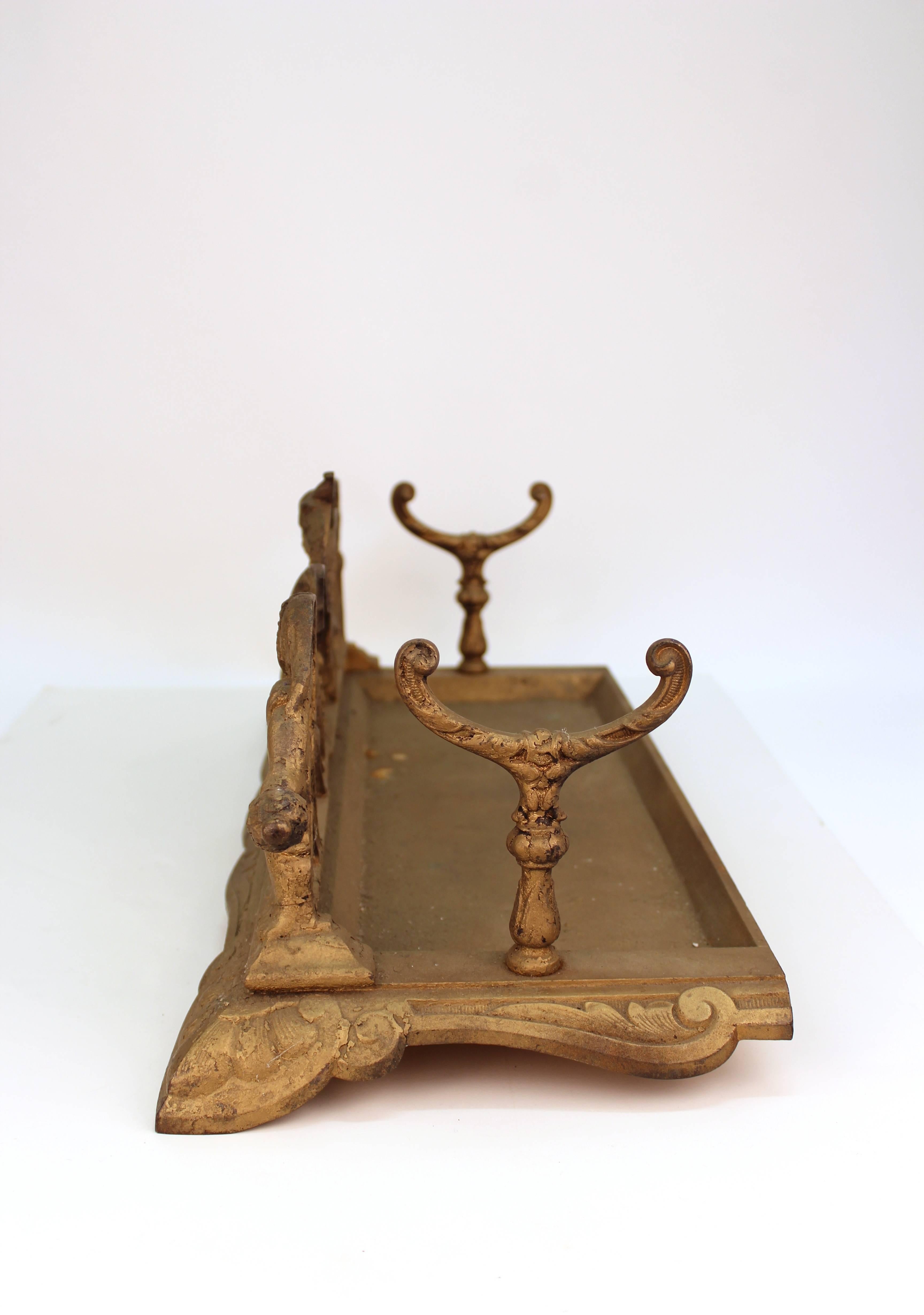 Victorian Gilt Iron Fireplace Tool Cradle with Gnome and Dragon Detailing In Good Condition In New York, NY