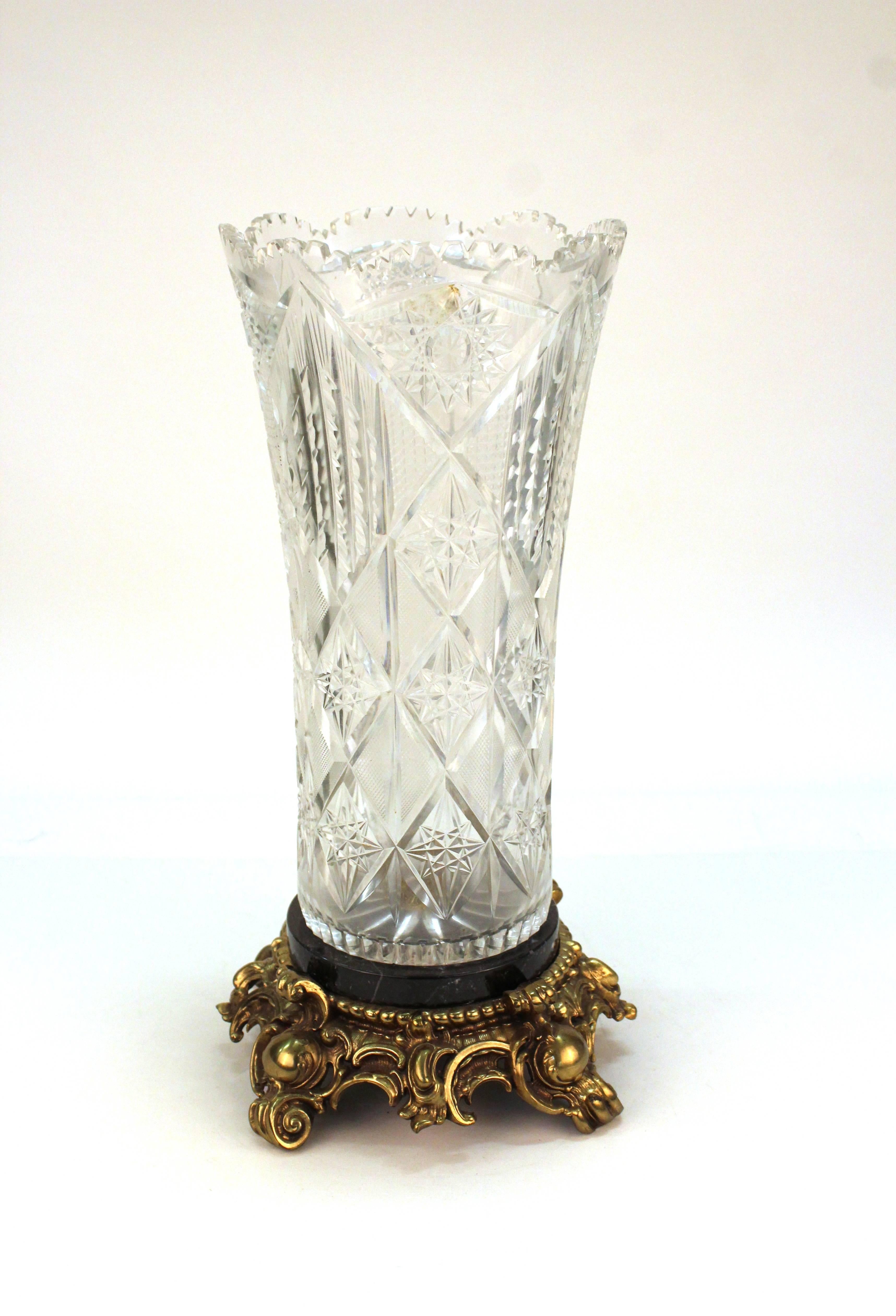 American Victorian Cut Crystal Vase on Marble and Gilt Metal Base