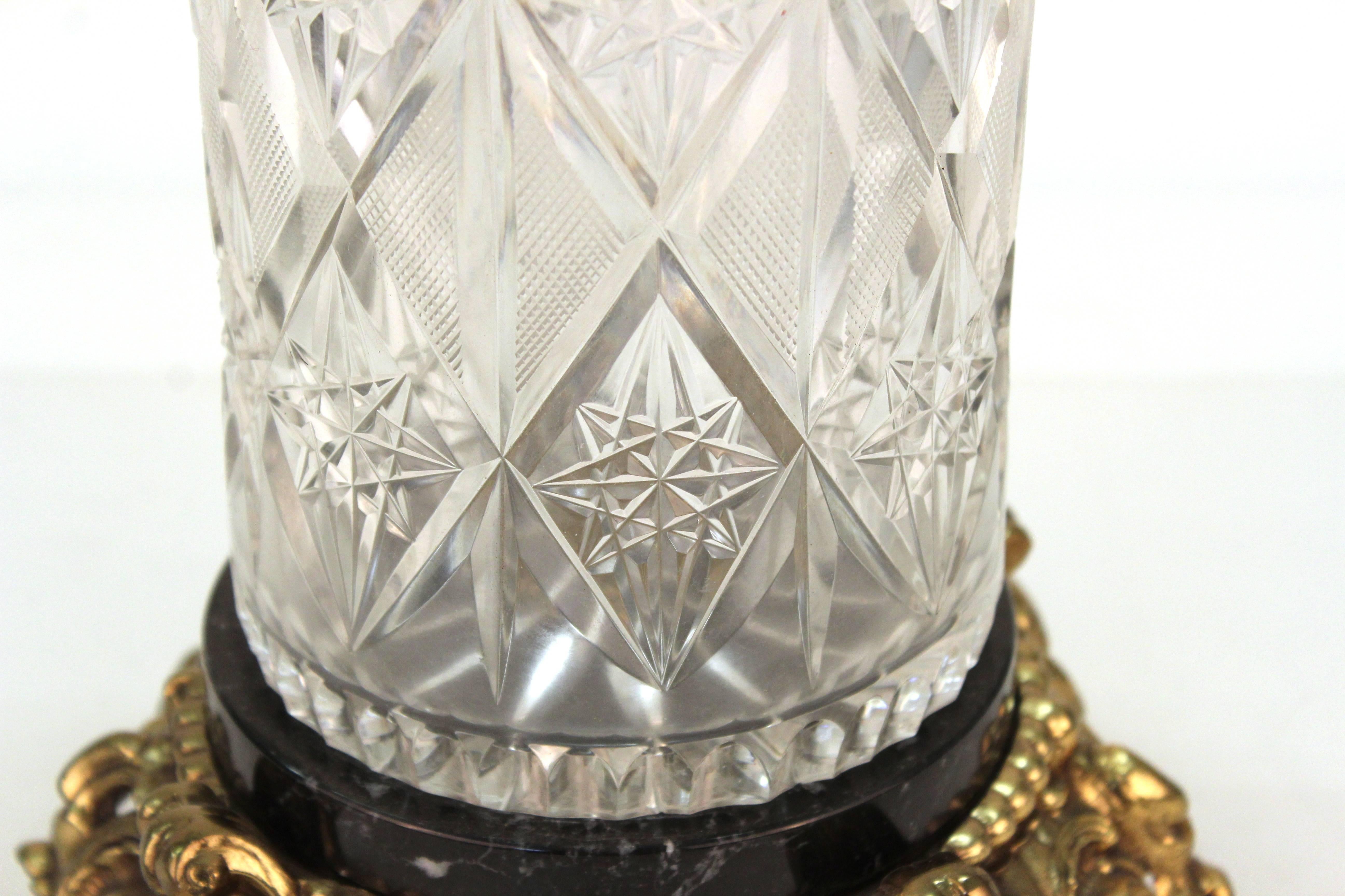 Victorian Cut Crystal Vase on Marble and Gilt Metal Base 2