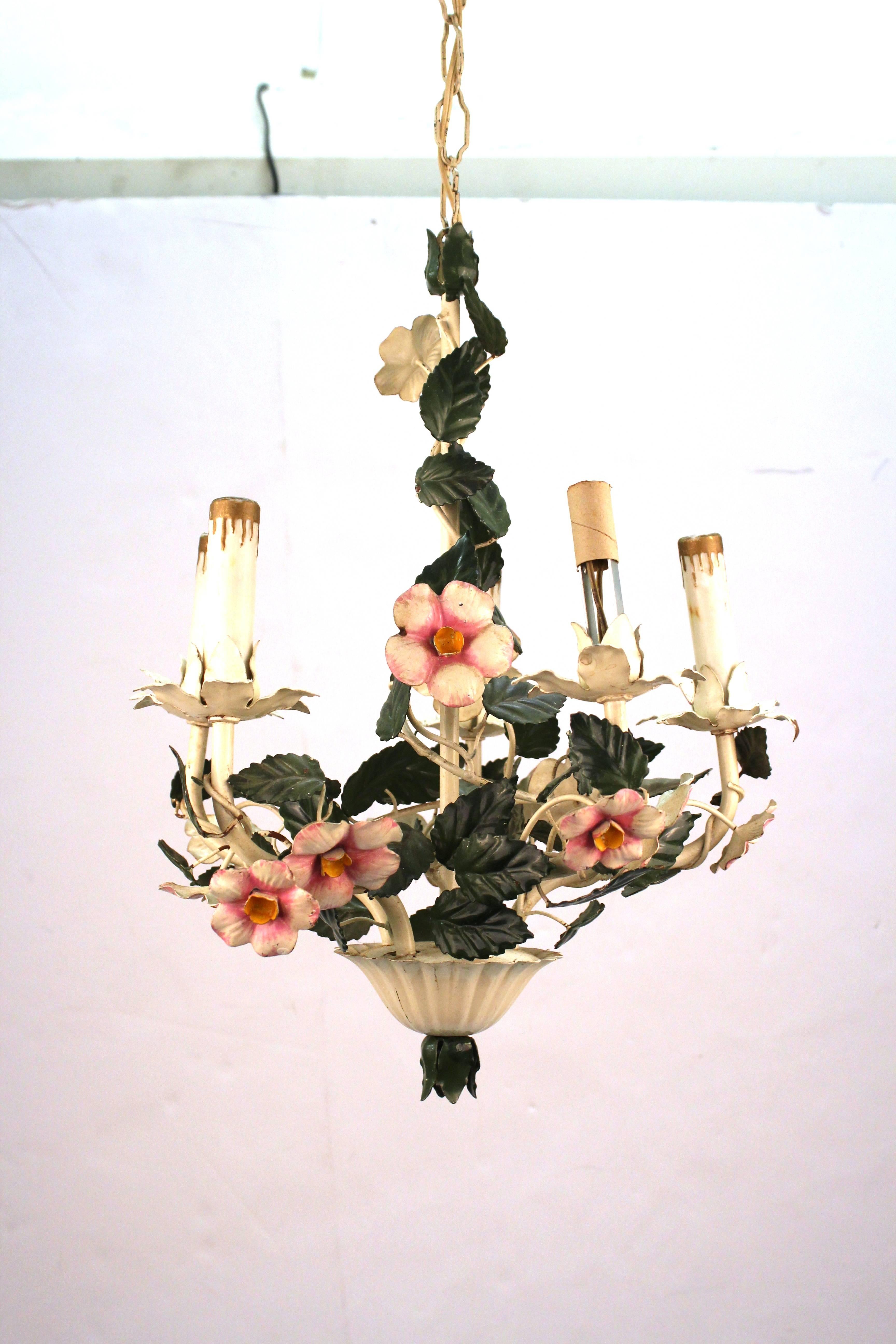 Mid-Century Modern Mid-Century Toleware Floral Chandelier