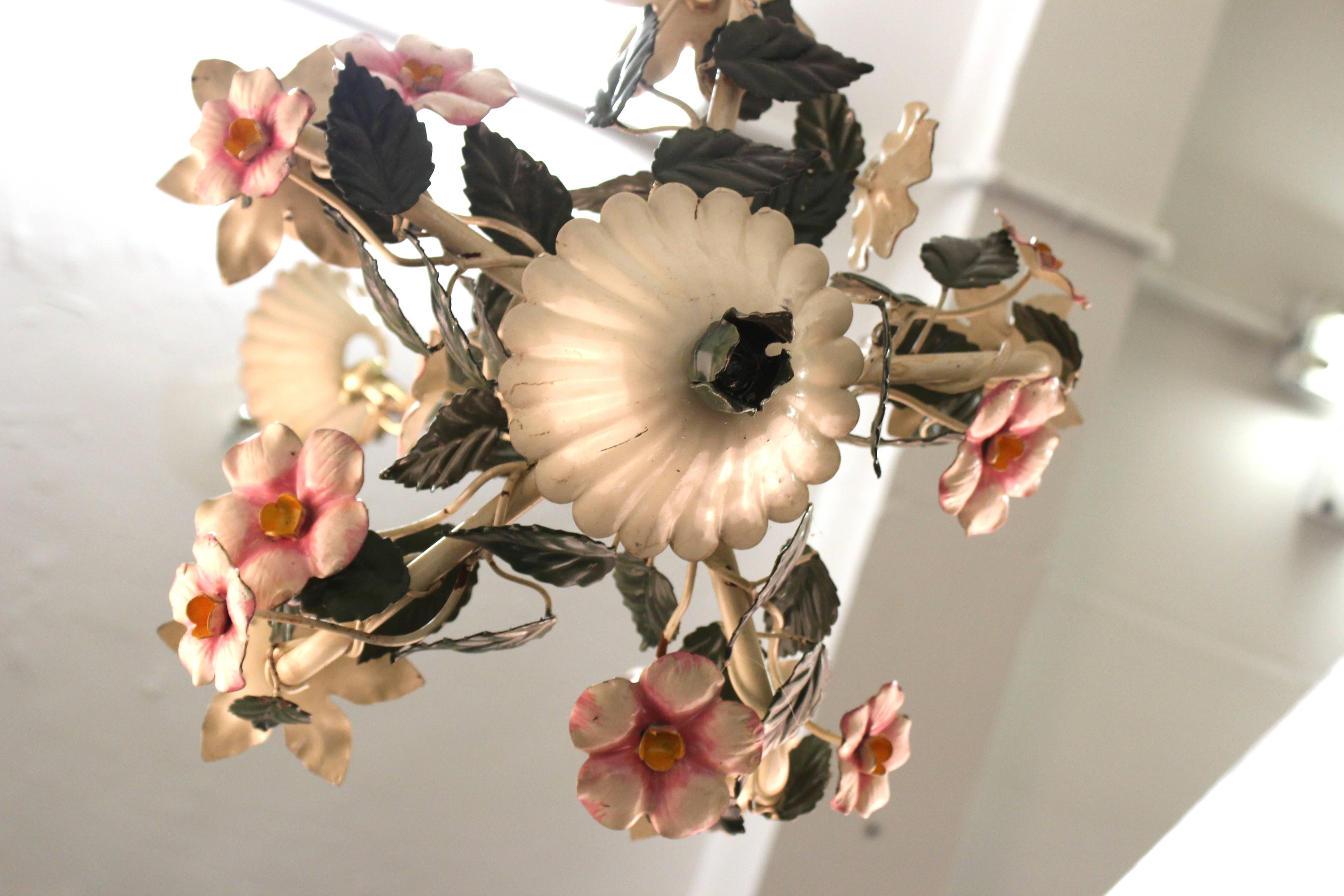 20th Century Mid-Century Toleware Floral Chandelier