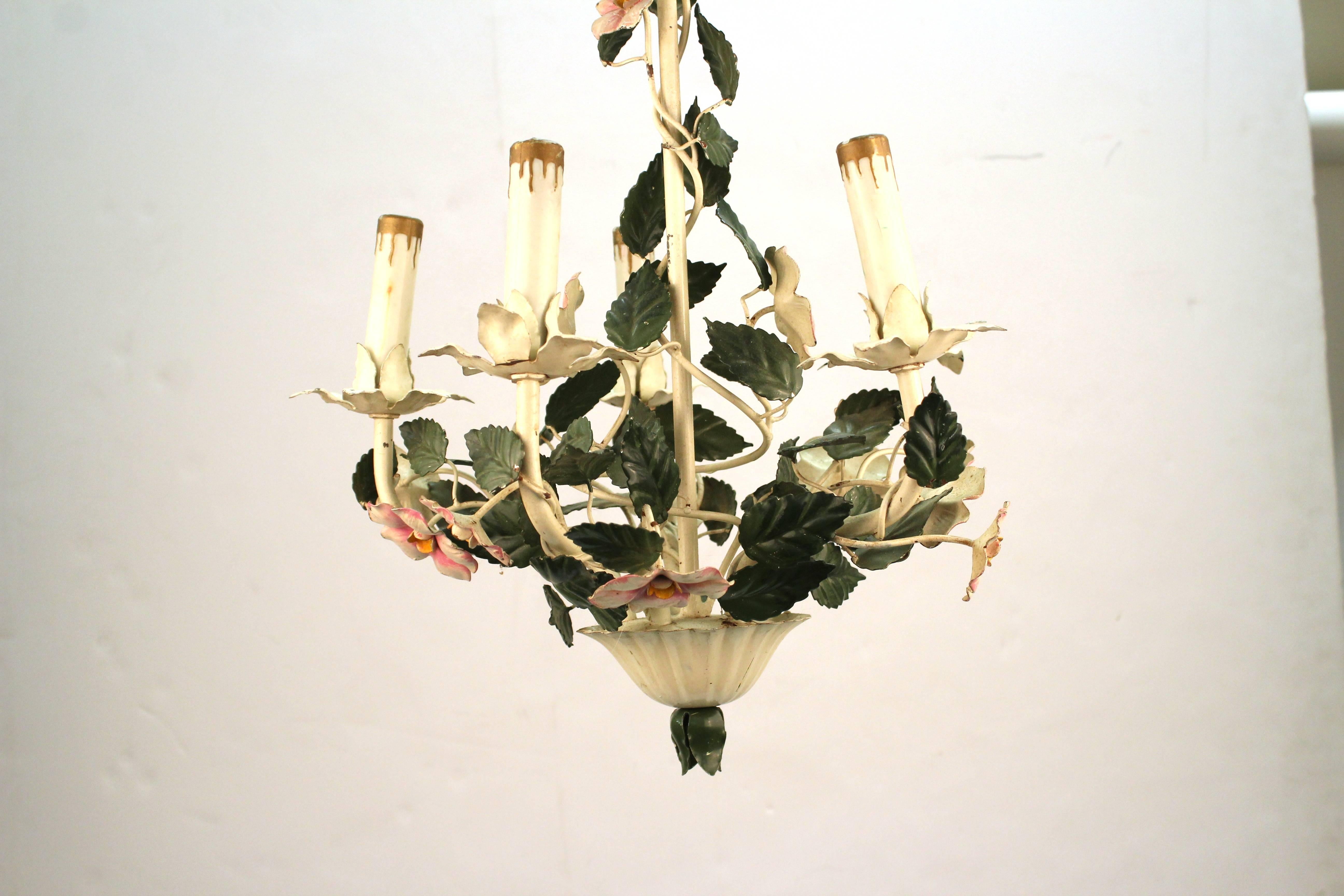 antique floral toleware chandelier